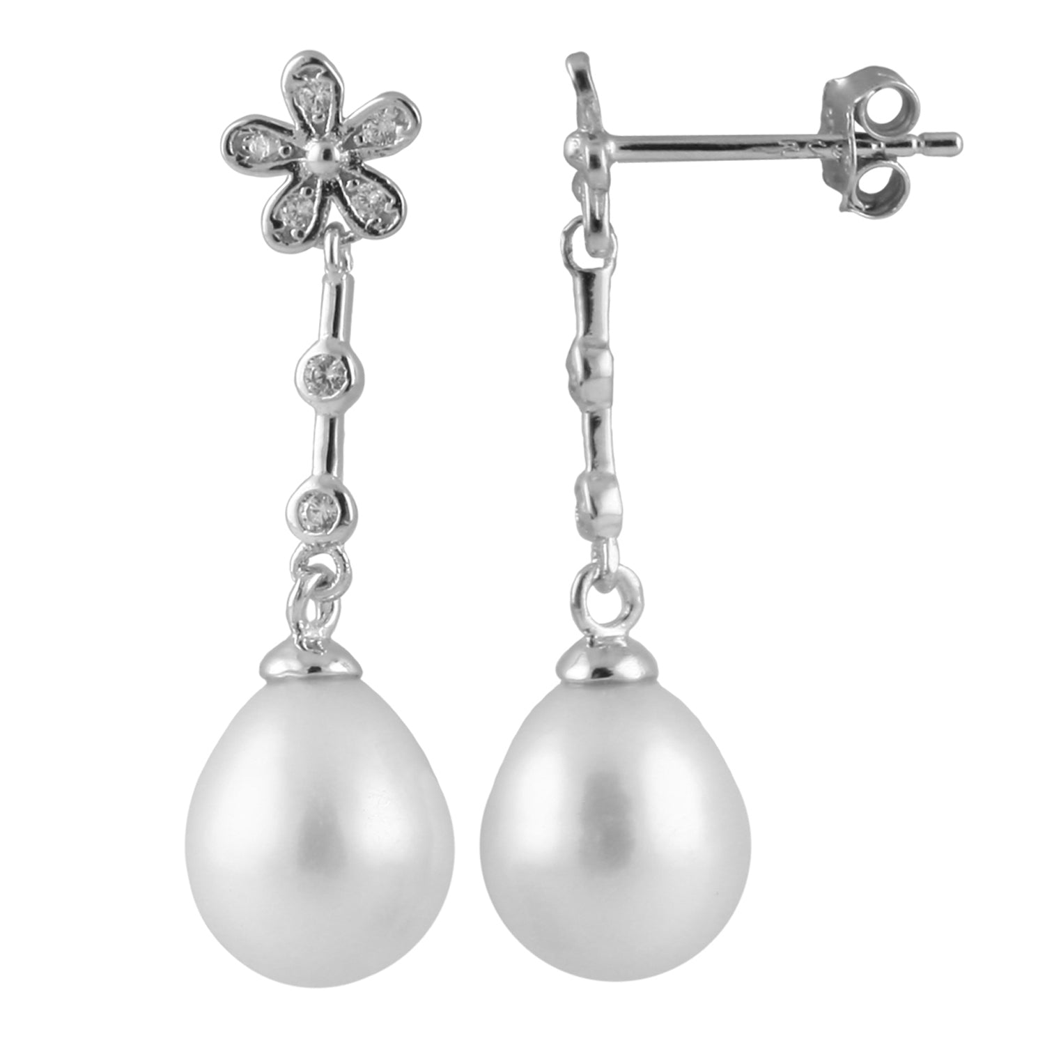 Dangling Sterling Silver 8-8.5mm Freshwater Pearl Earrings