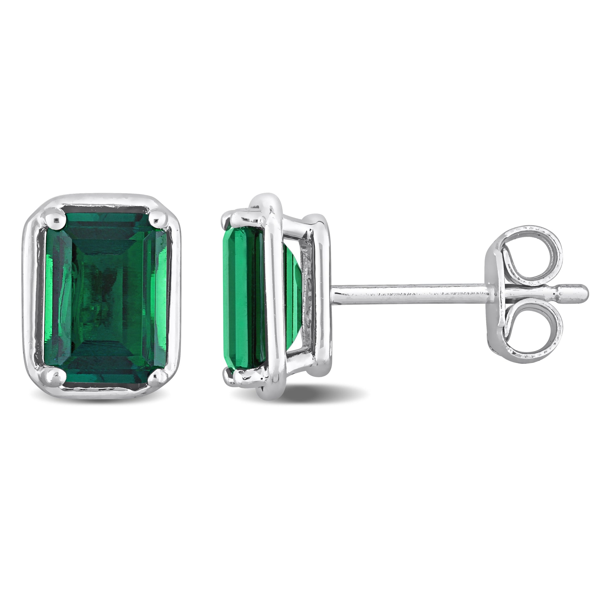Mimi & Max Women's 1 4/5ct TGW Created Emerald Bezel Style Emerald Cut Stud Earrings in Sterling Silver