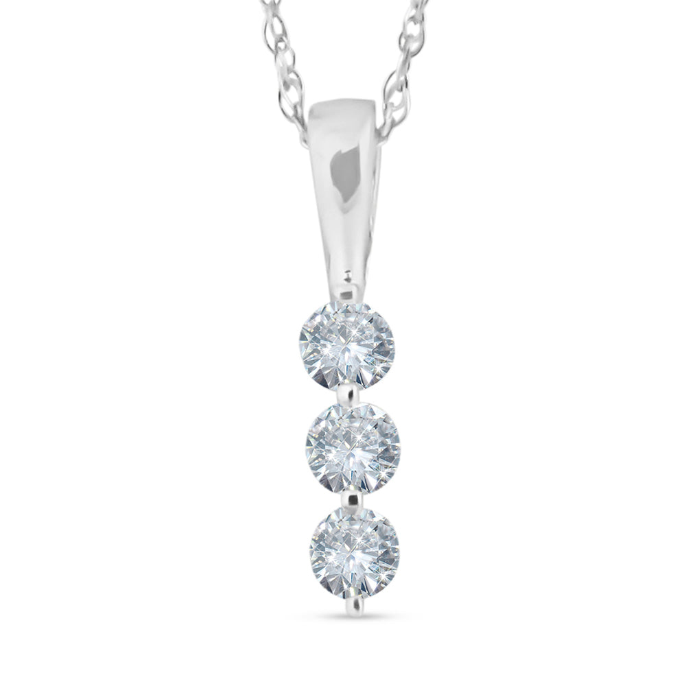 1/4ct 3 Stone Round Three Diamond Pendant Necklace 14K White Gold