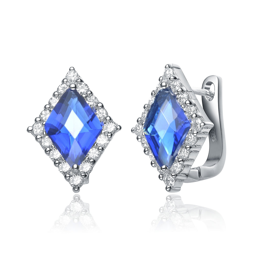 Sterling Silver Sapphire Cubic Zirconia Stud Earrings