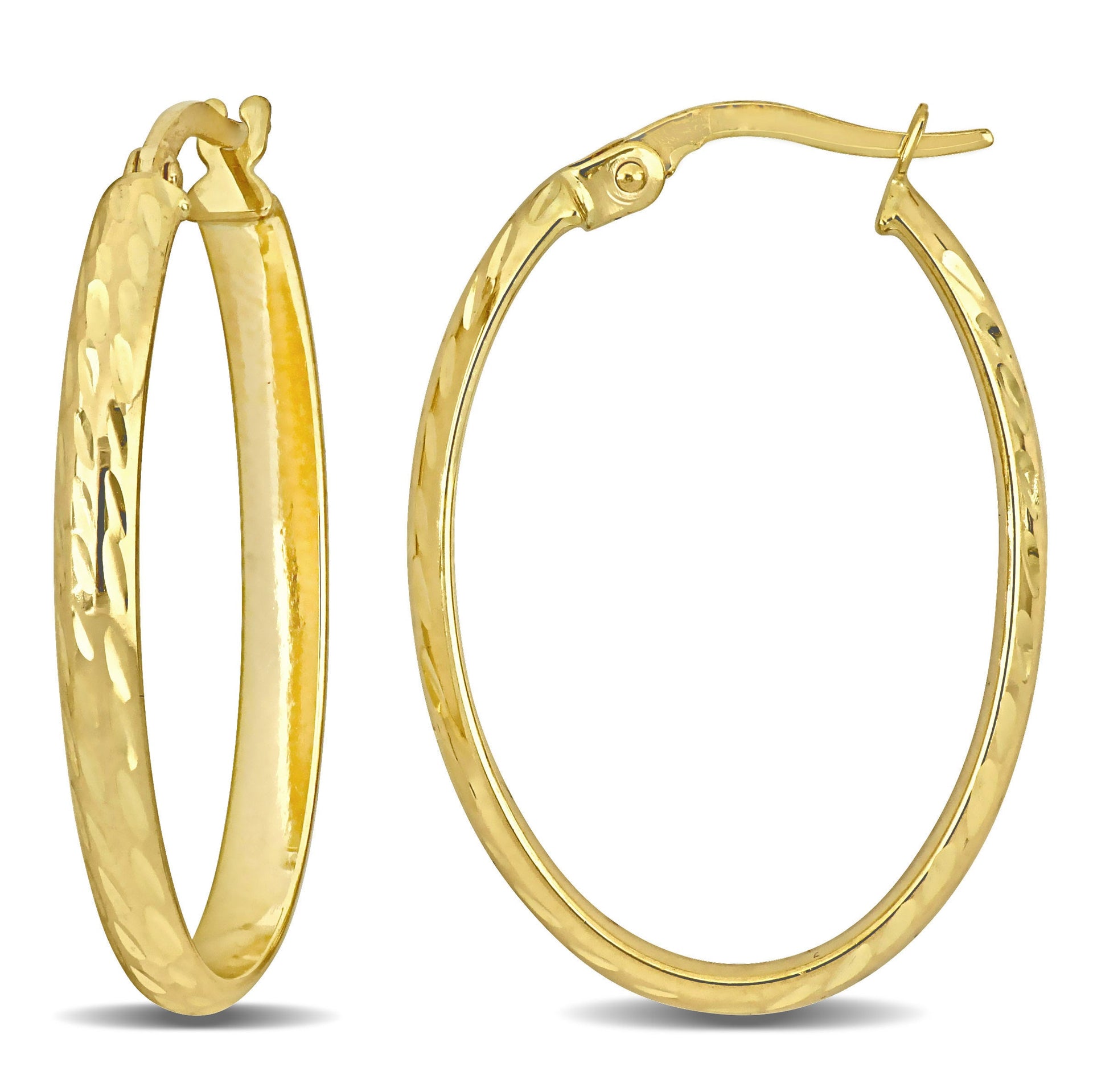 Mimi & Max 29mm Oval Textured Hoop Earrings in 10k Yellow Gold