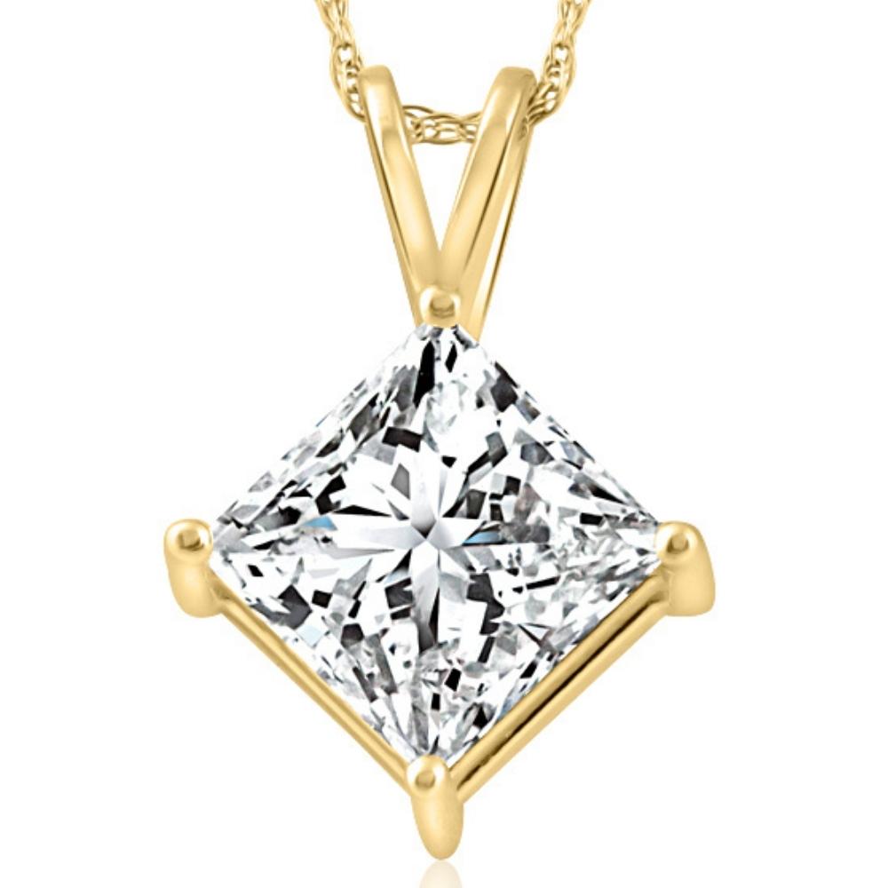 3.19Ct Certified Princess Cut Diamond Pendant 14k Yellow Gold Lab Grown
