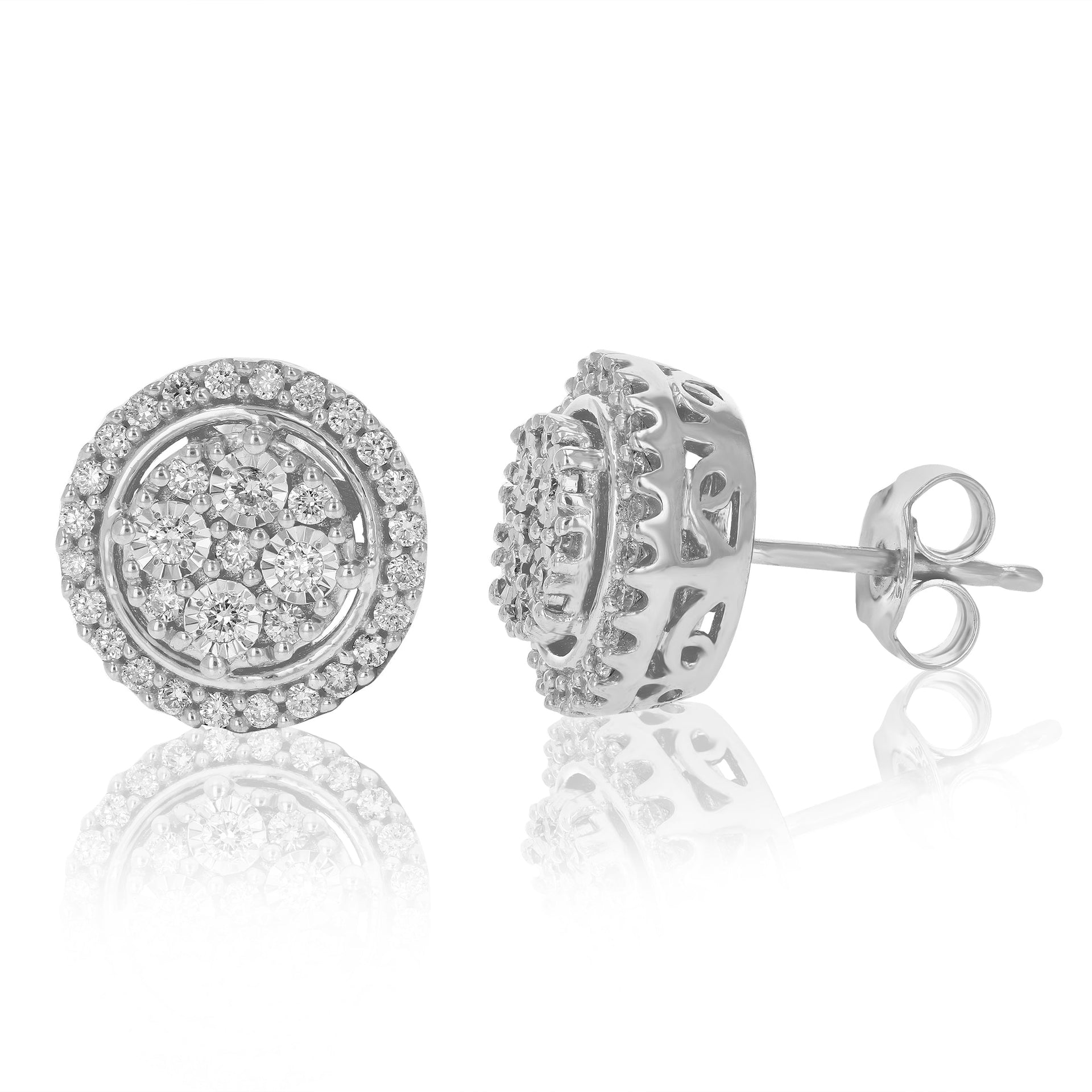 1/2 cttw Round Lab Grown Diamond Stud Earrings .925 Sterling Silver Prong Set Push Backs