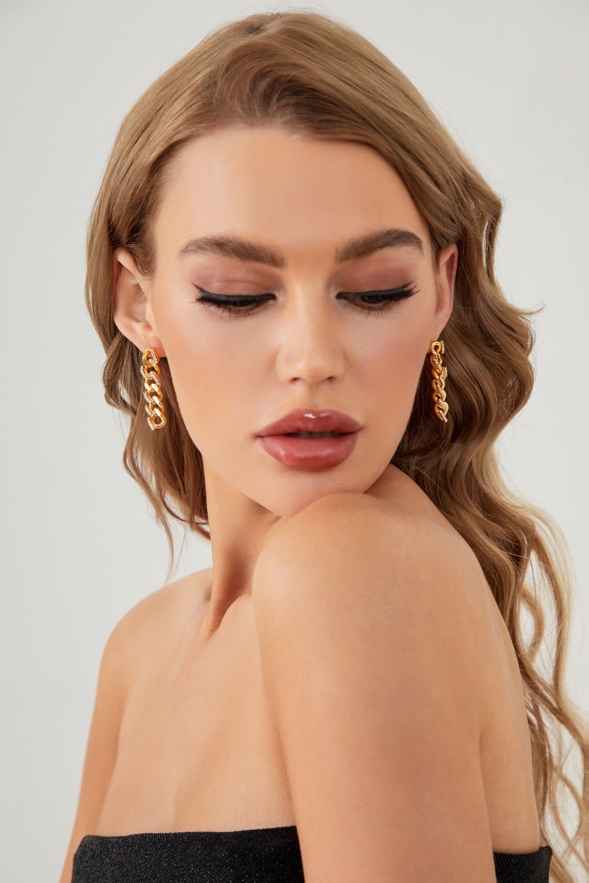 Rhinestone Golden Chain Earrings
