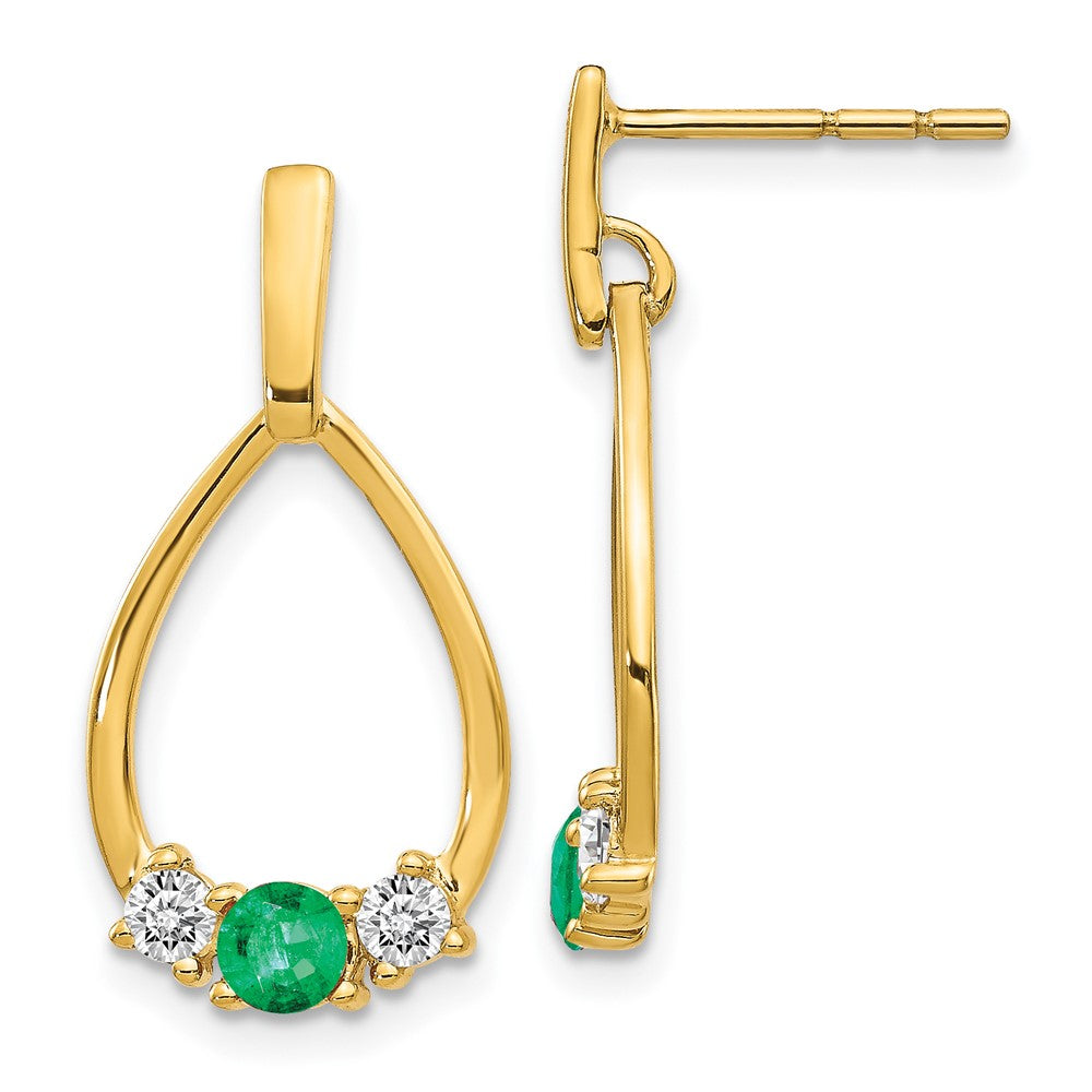 14k Yellow Gold 1/3 CT Lab Grown Diamond And Created Emerald Dangle Stud Earrings