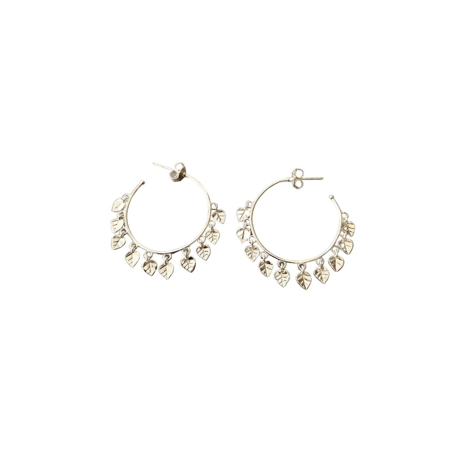 Peepal Leaf Hoops - Sterling Silver