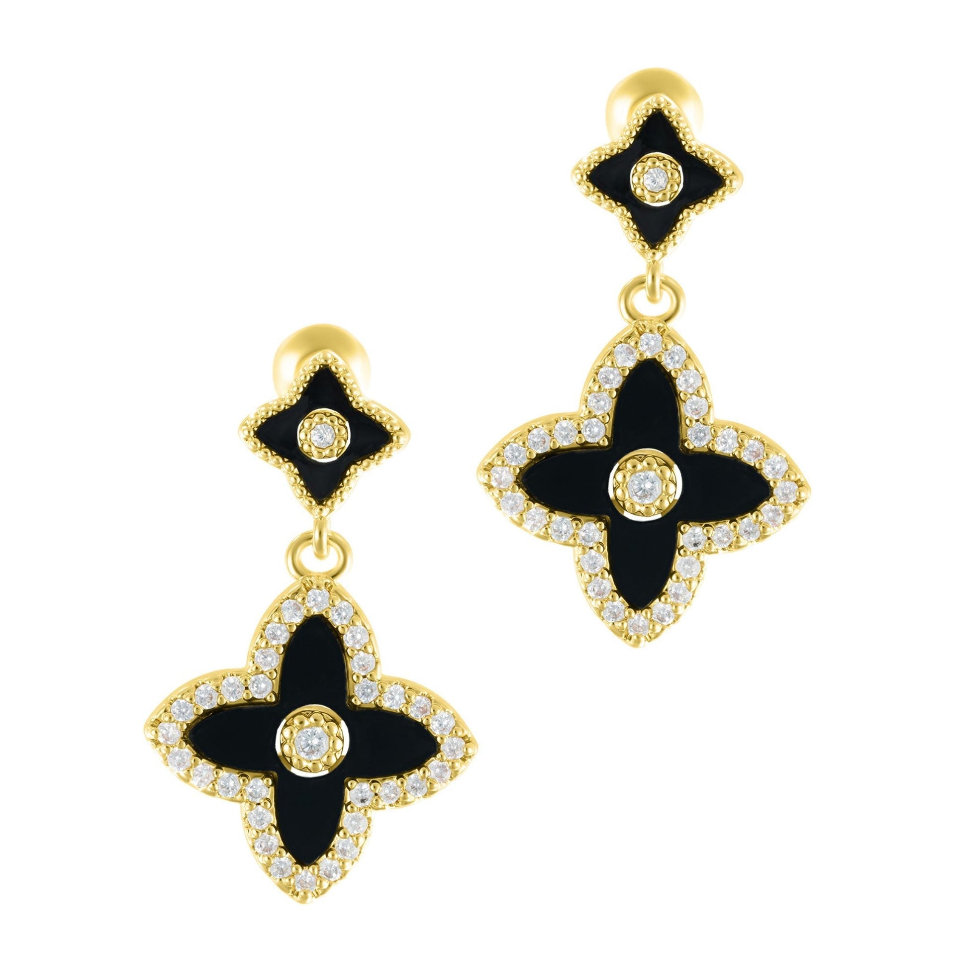 Adornia Black Clover Drop Earrings gold