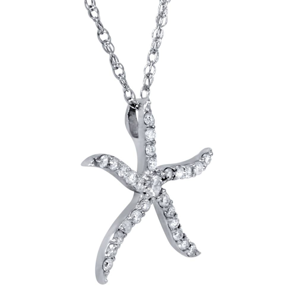 1/4ct Diamond Starfish Pendant 10K White Gold W/ 18' Chain