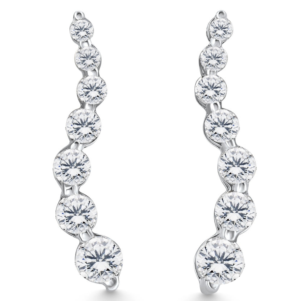 1ct Diamond Journey Earrings 14K White Gold 1' Tall