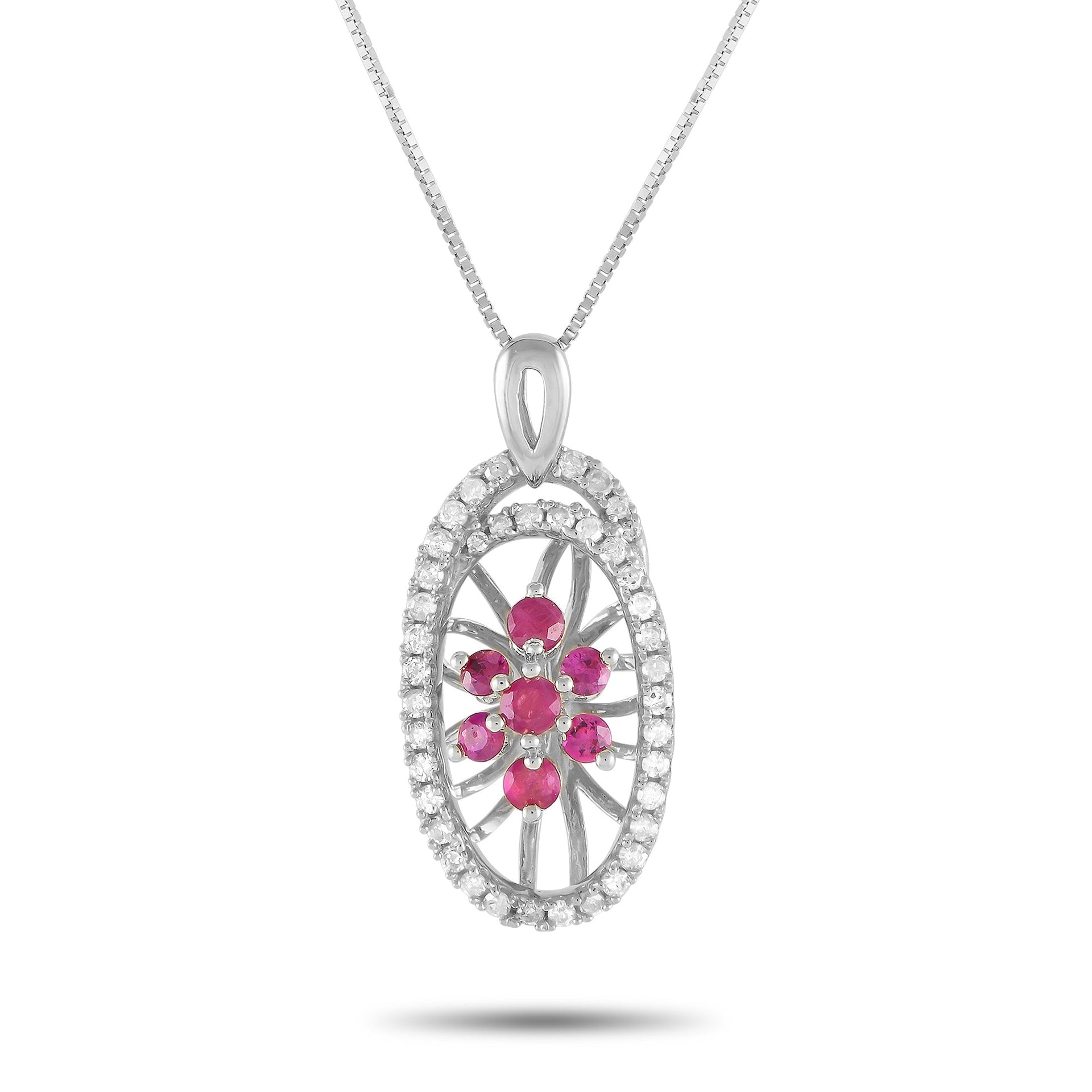 LB Exclusive 14K White Gold 0.22ct Diamond and Ruby Necklace PD4-15491WRU