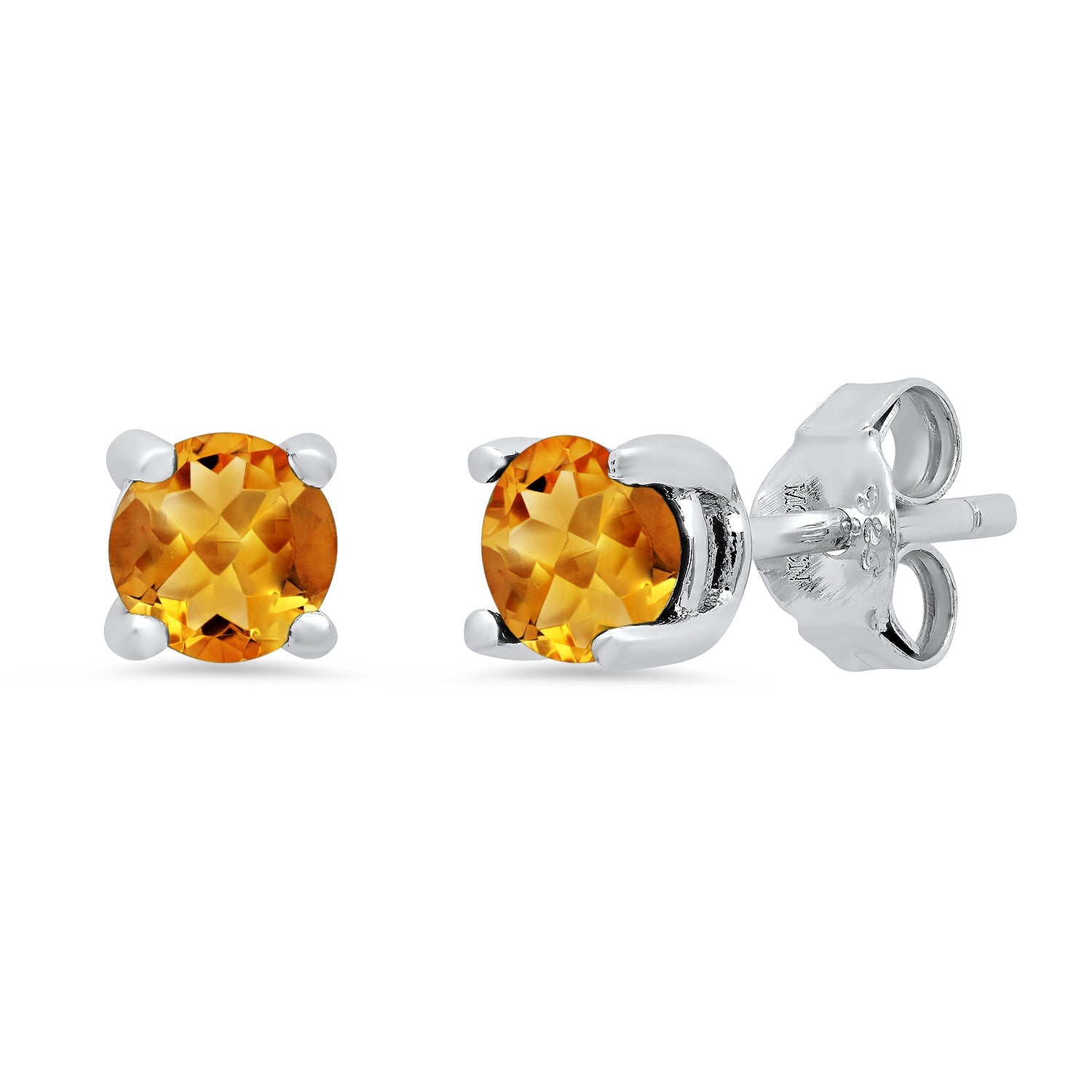 Sterling Silver 5mm Gemstone Round Stud Earrings with Push Backs