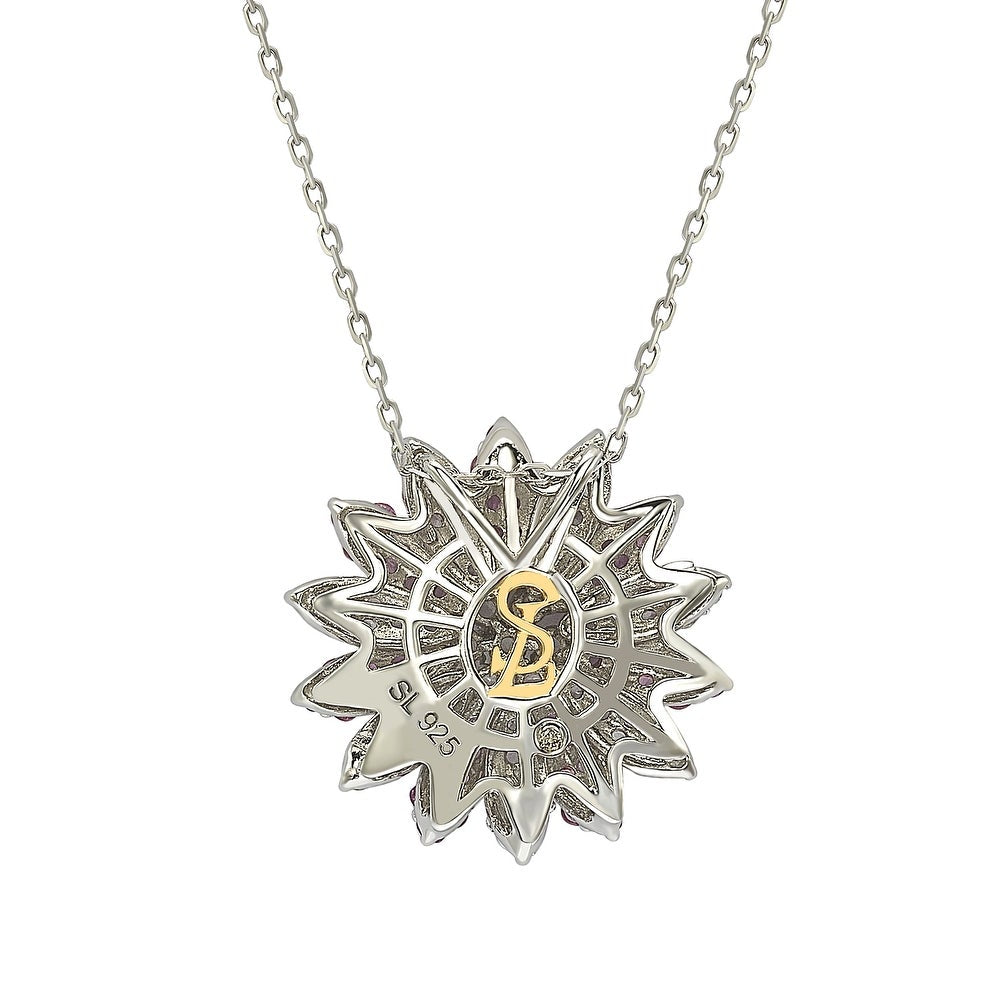 Suzy Levian Pink Sapphire and Diamond Accent in Sterling Silver Petite Flower Pendant