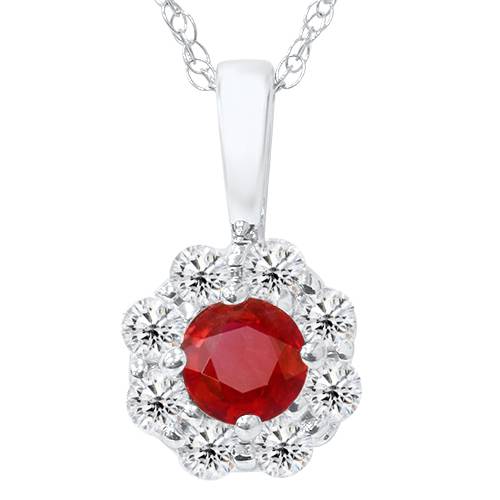 1ct Ruby Diamond Halo Pendant 14K White Gold