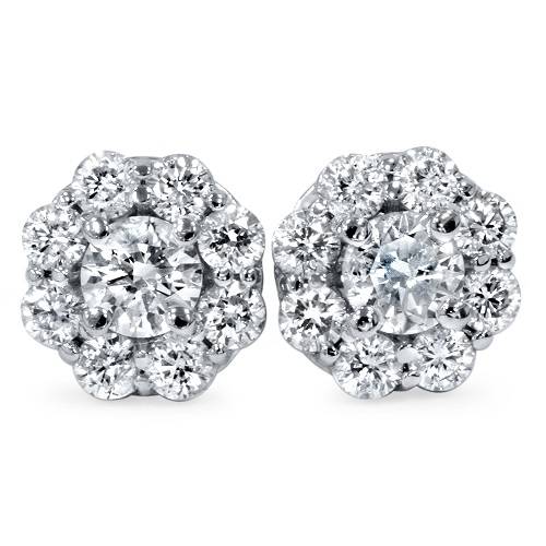 1 1/2ct Halo Fire Diamond Studs 14K White Gold