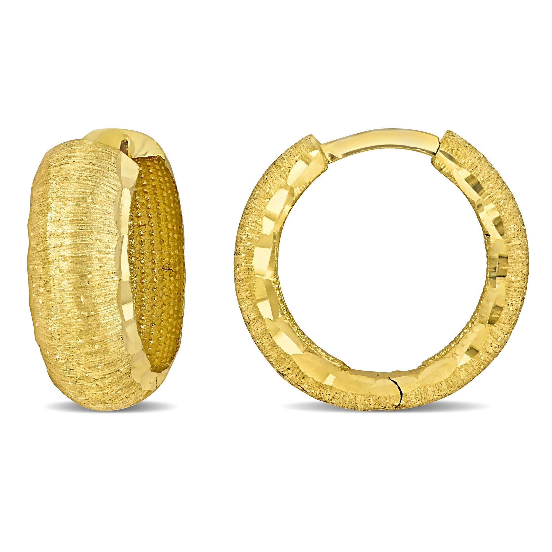Mimi & Max 6mm Brushed Finish Huggie Earrings in 14k Yellow Gold