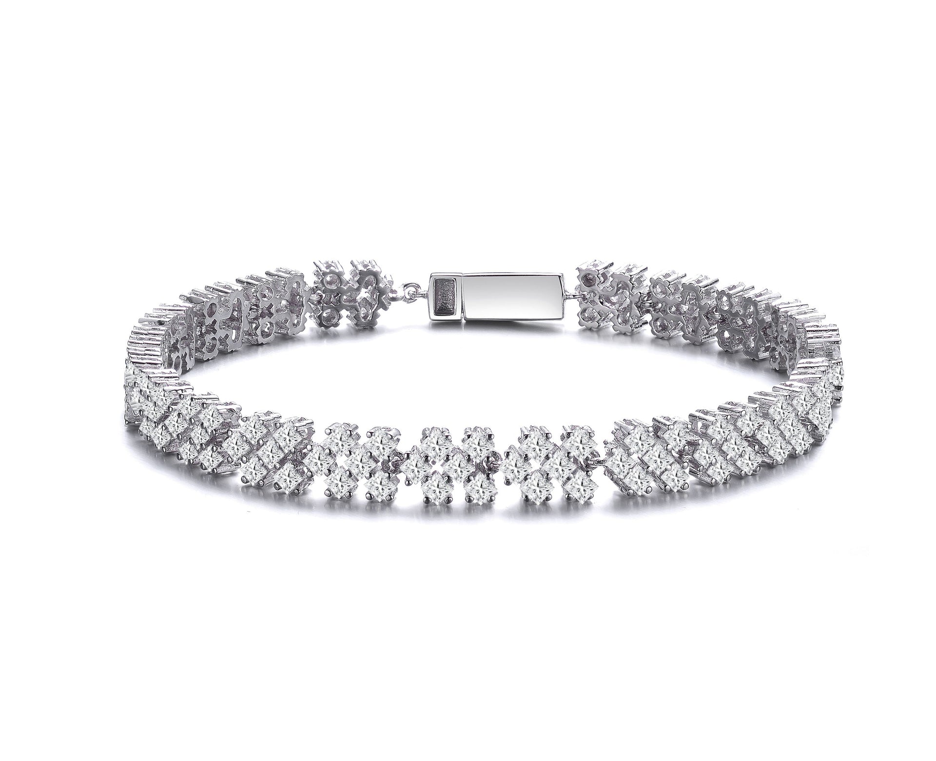 Sterling Silver Cubic Zirconia Cluster Tennis Bracelet