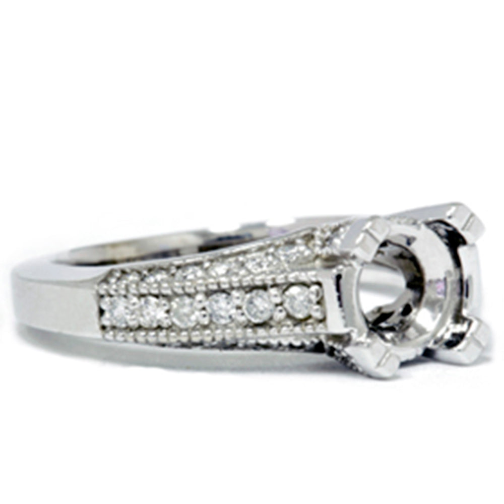 Pave Diamond Engagement Semi Mount Ring 14K White Gold Setting