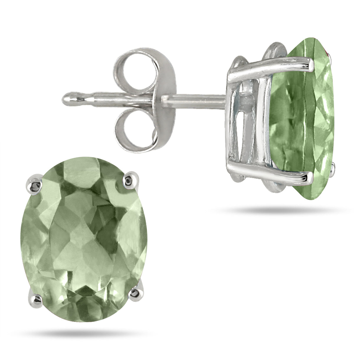 5x3mm All Natural Oval Green Amethyst Stud Earrings In .925 Sterling Silver