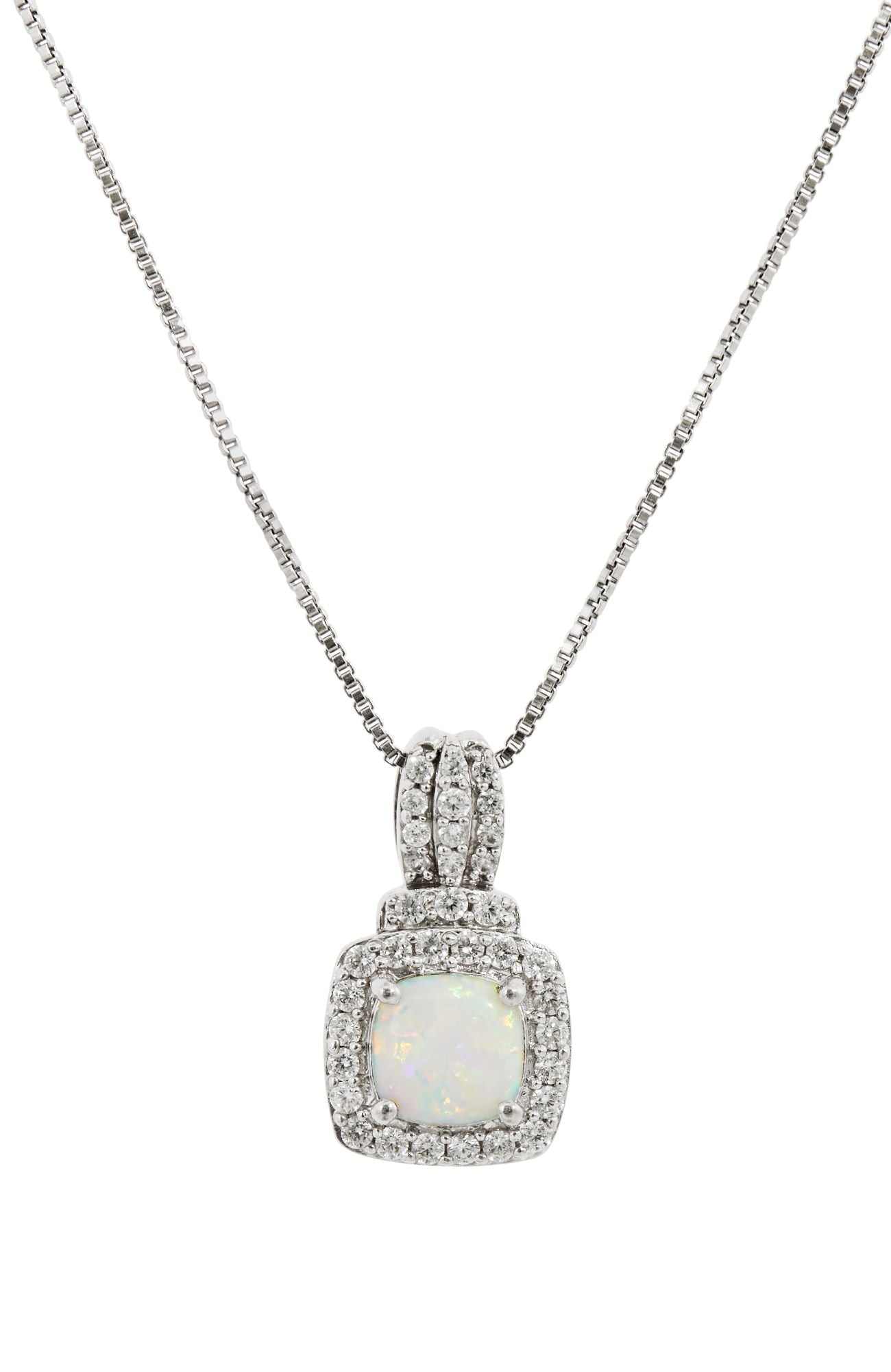 RHODIUM PLATED OPAL AND CZ PENDANT