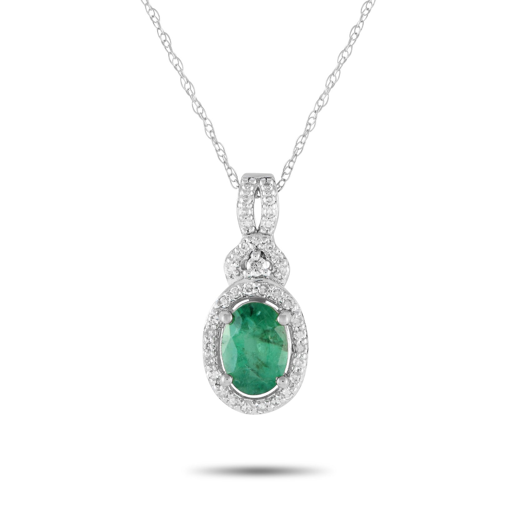 LB Exclusive 14K White Gold 0.15ct Diamond and Emerald Necklace PD4-15738WEM