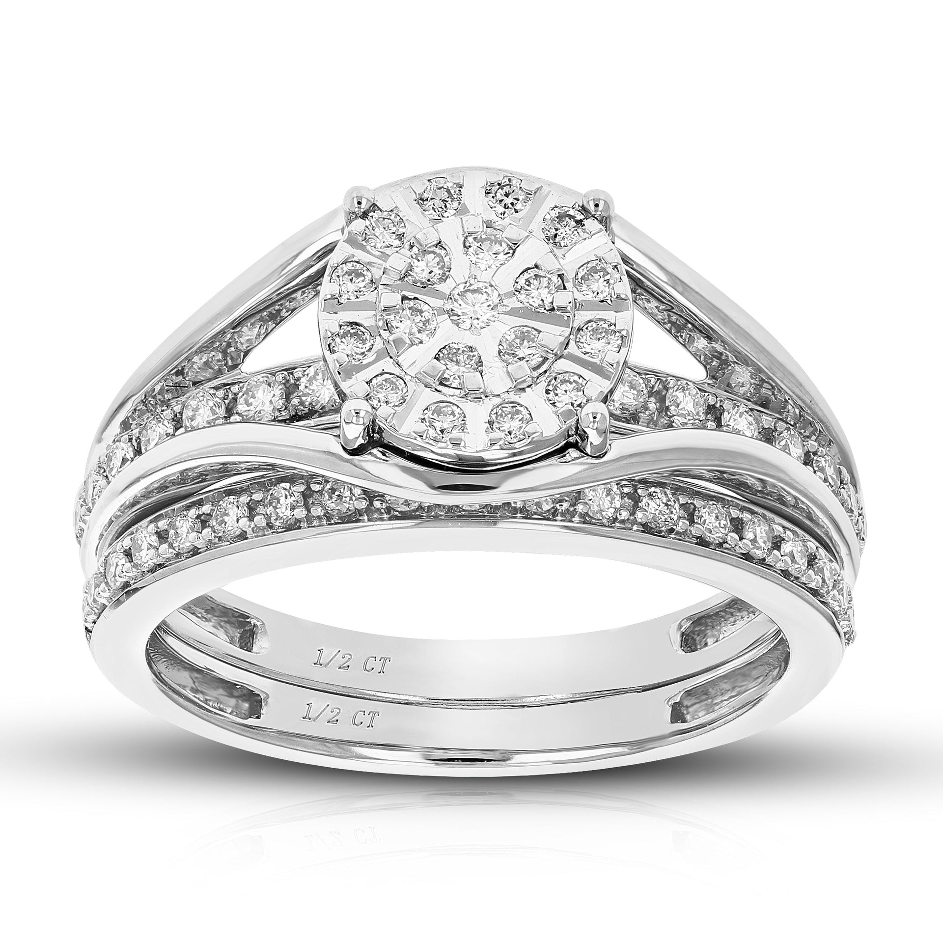 1/2 cttw Round Cut Lab Grown Diamond Wedding Engagement Ring Bridal Set .925 Sterling Silver Prong Set