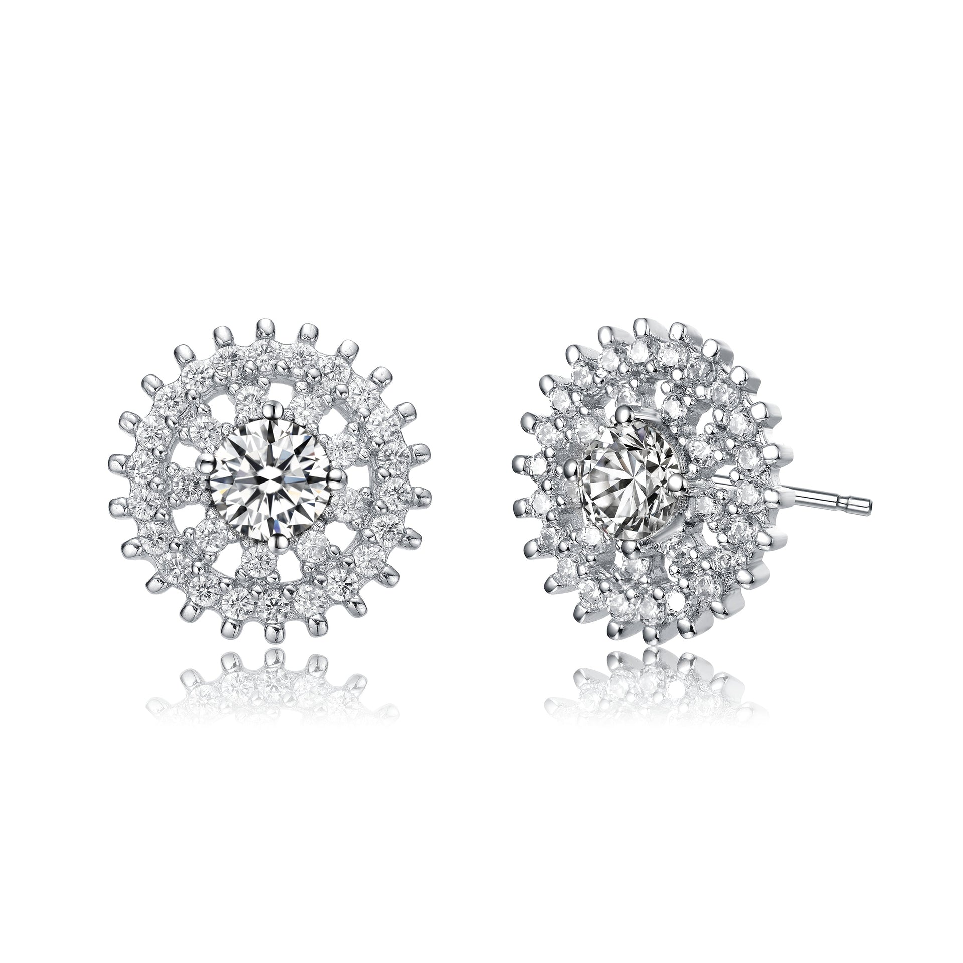 Sterling Silver Cubic Zirconia Wreath Stud Earrings