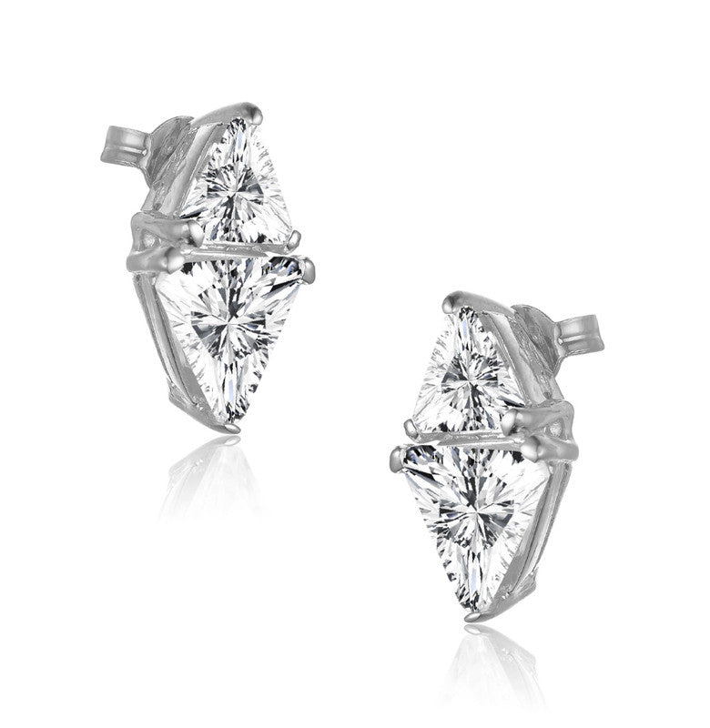 GENEVIVE Sterling Silver Clear Cubic Zirconia Stud Earrings