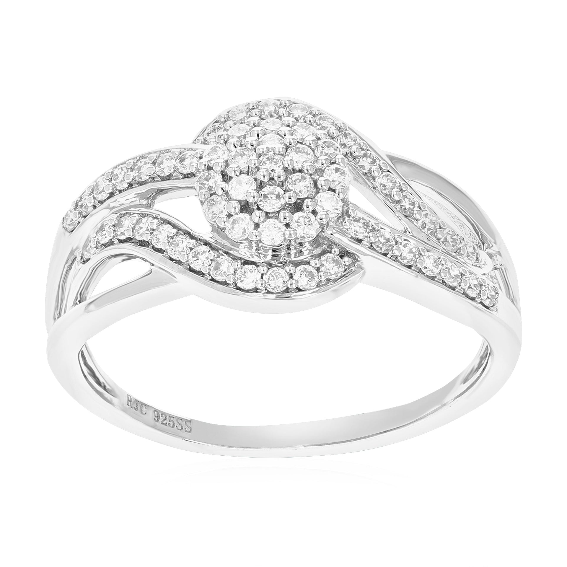 2/5 cttw 57 Stones Round Cut Lab Grown Diamond Engagement Ring .925 Sterling Silver Prong Set
