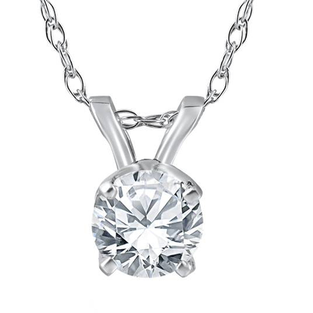 3/8 Ct Solitaire Natural Diamond Pendant Necklace 18' 14K White Gold