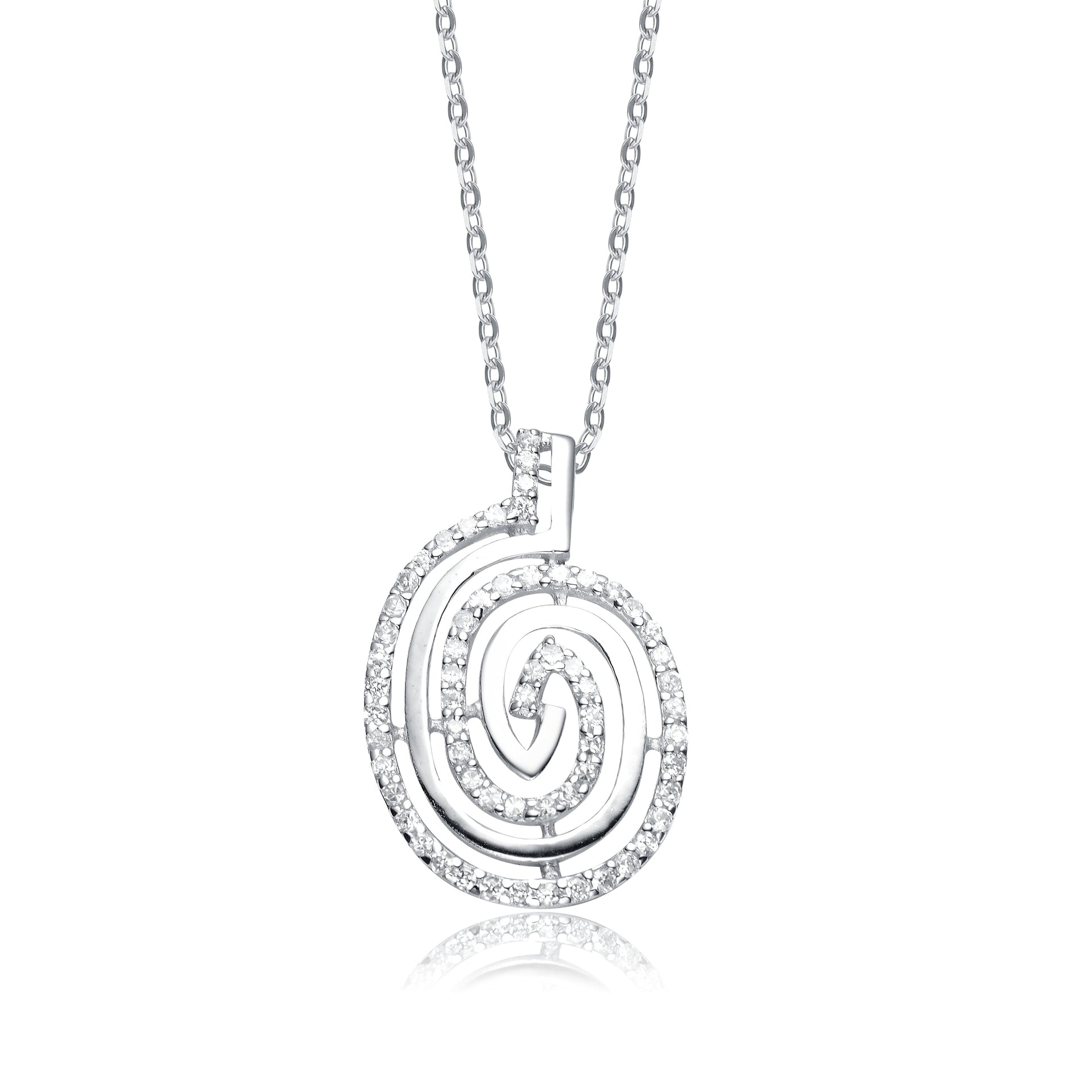Sterling Silver Clear Cubic Zirconia Swirl Necklace