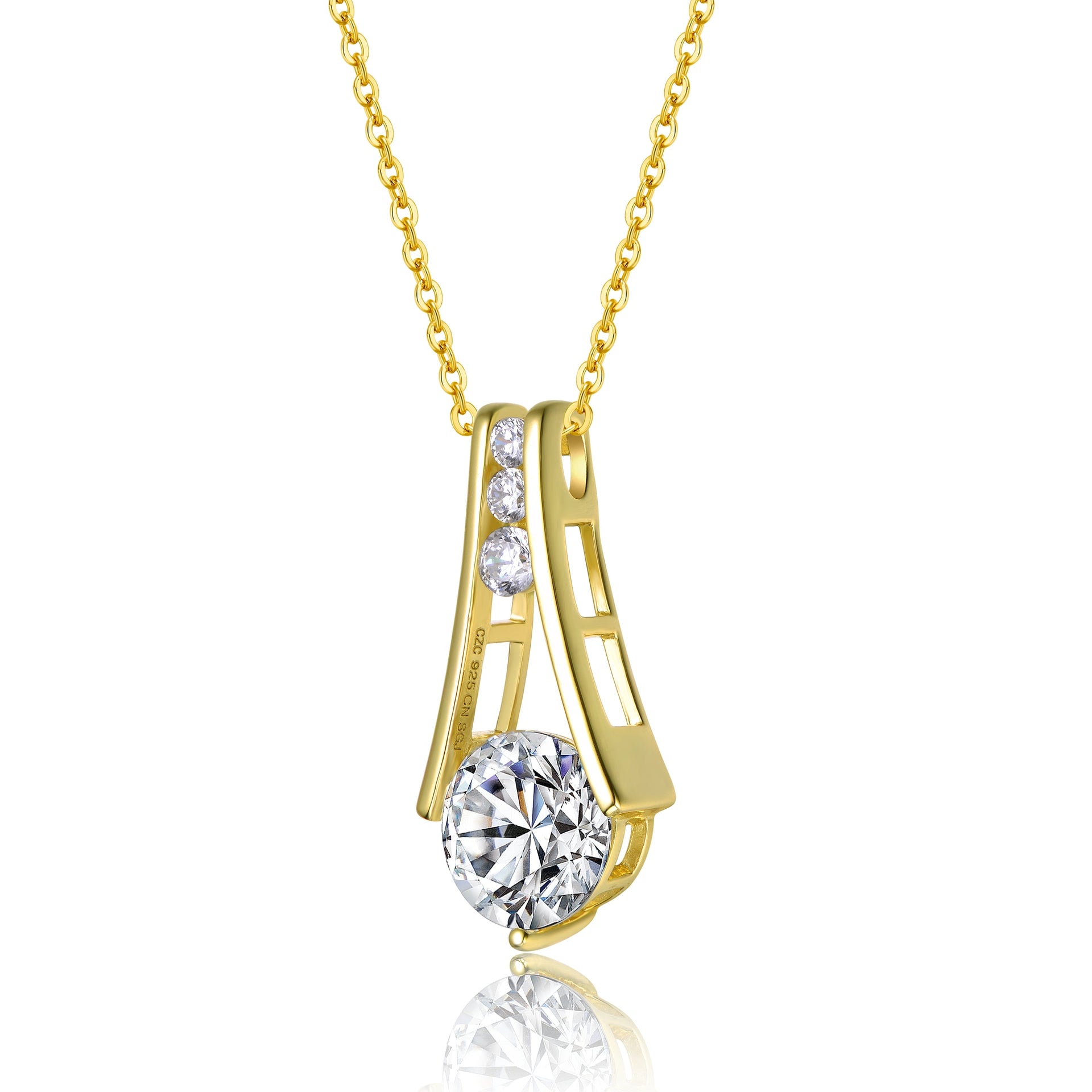 Sterling Silver 14k Yellow Gold Plated with 1.50ctw Lab Created Moissanite Trapeze Necklace