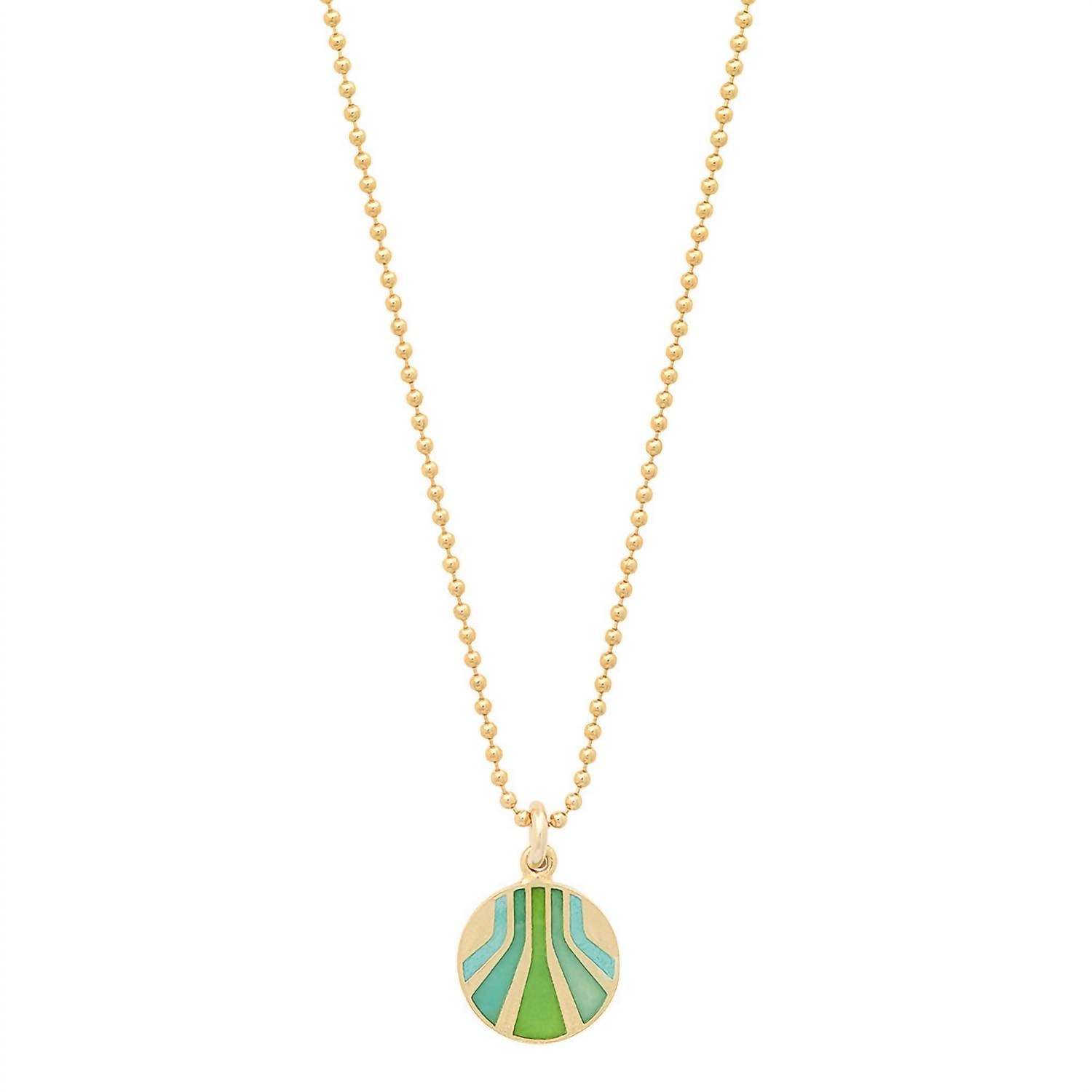Women's Enameled Small Round 'burst' Pendant Necklace In Vermeil/turquoise