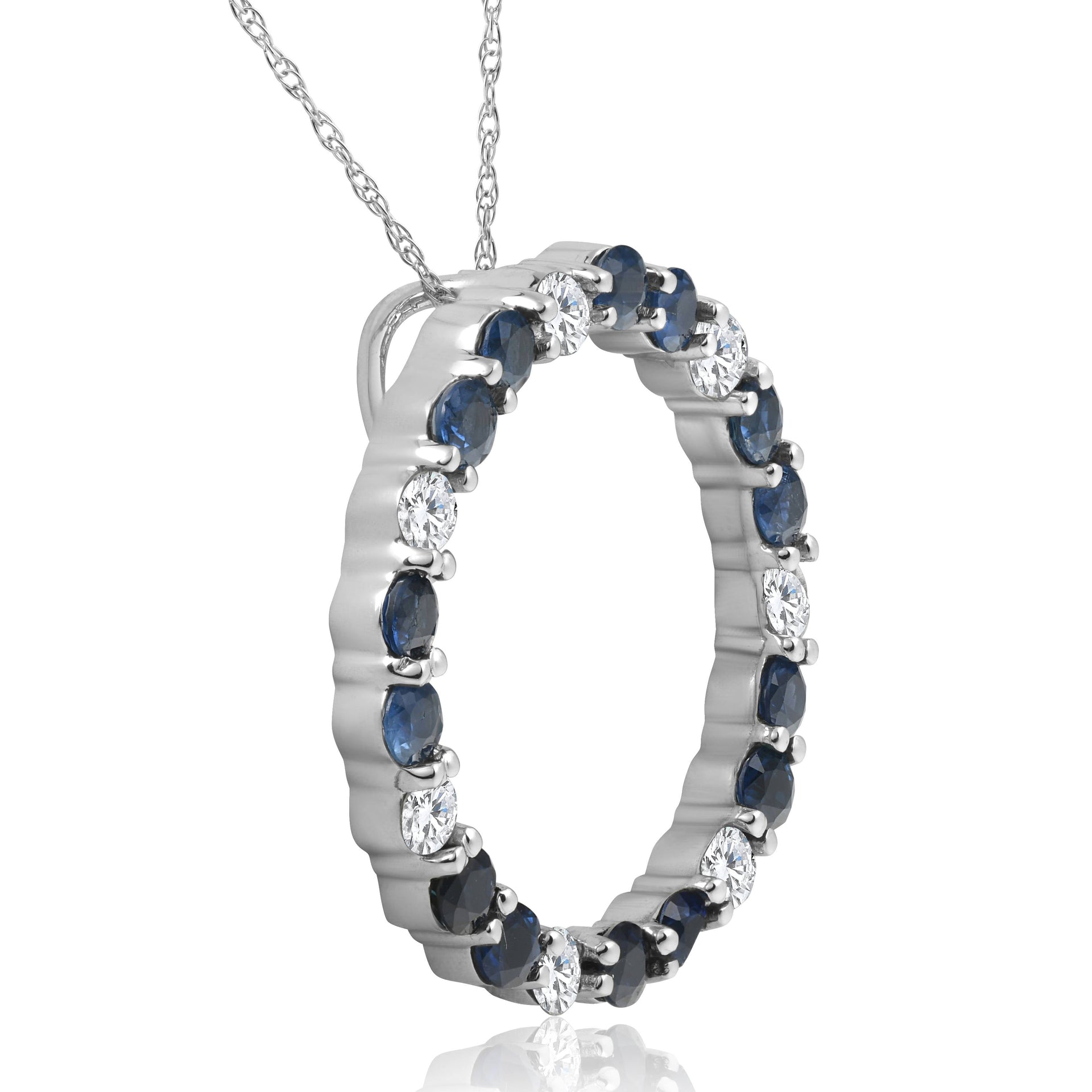 14K White Gold 2 CT Diamond & Sapphire Circle Pendant