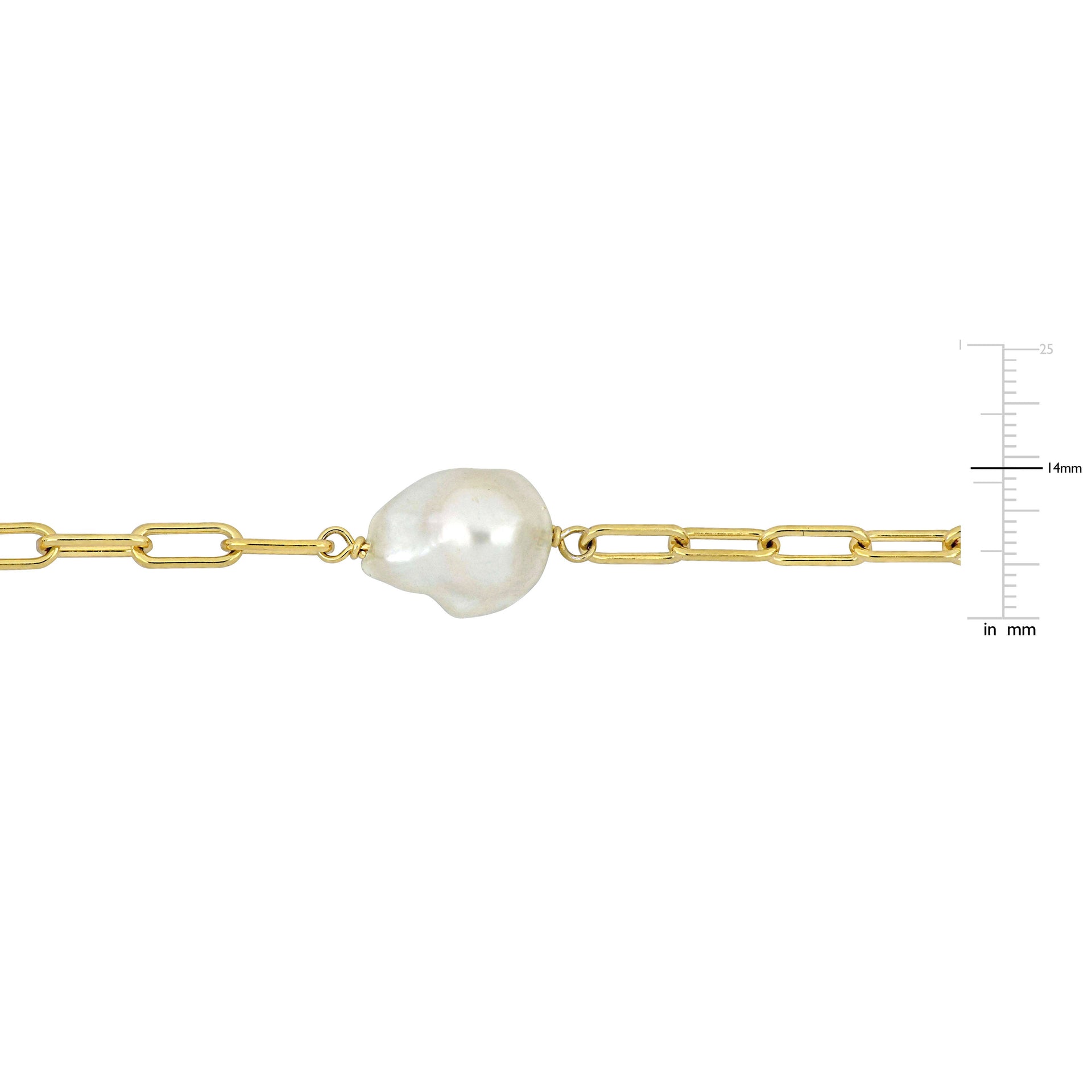 12-14 MM Cultured Freshwater Coin Pearl Station Chain Necklace in 18k Yellow Gold Plated Sterling Silver