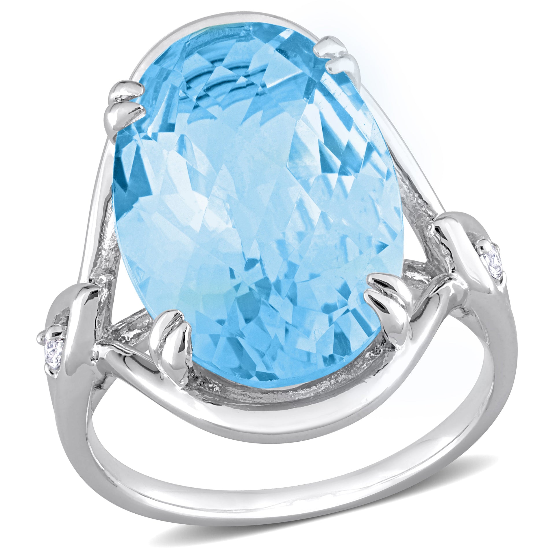 Mimi & Max Womens 13 3/5ct TGW Oval Checkerboard-Cut Sky Blue Topaz and White Topaz Solitaire Ring in Sterling Silver