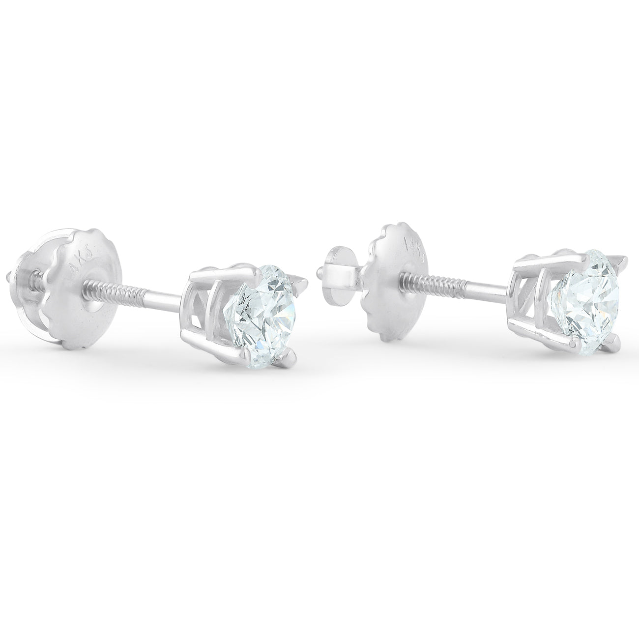 1 Ct Diamond Screw Back Studs 14k White Gold Lab Grown Eco Friendly
