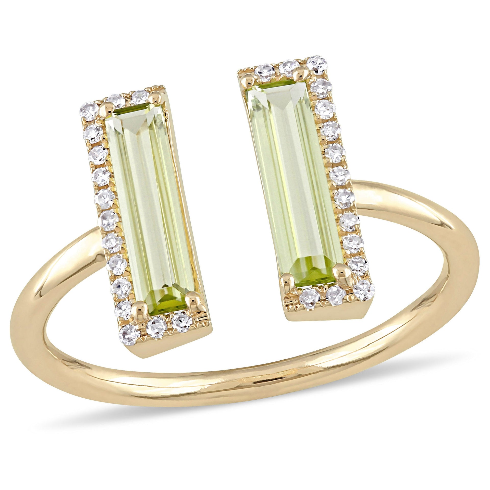Mimi & Max 1ct TGW Peridot and 1/10ct TDW Diamond Open Ring in 14k Yellow Gold