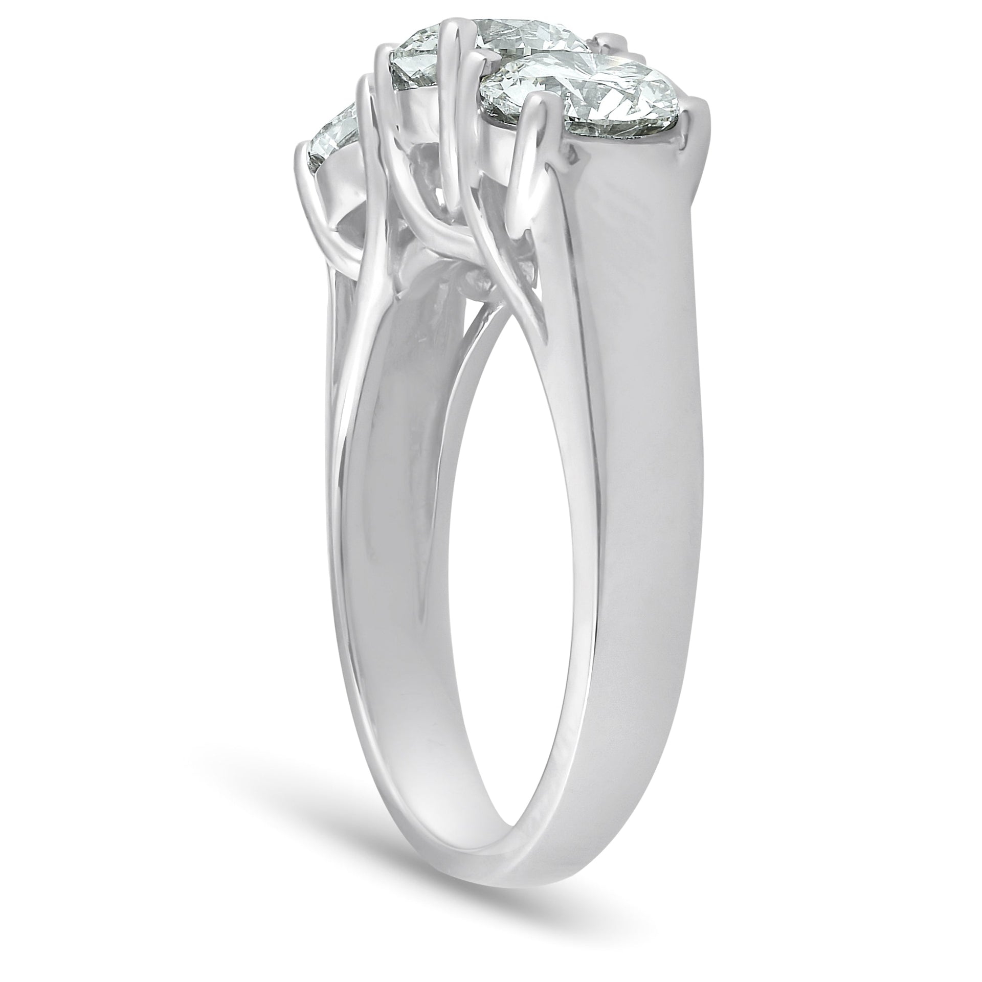 2 1/2 CT Three Stone Large Diamond Engagement Ring 14K White Gold