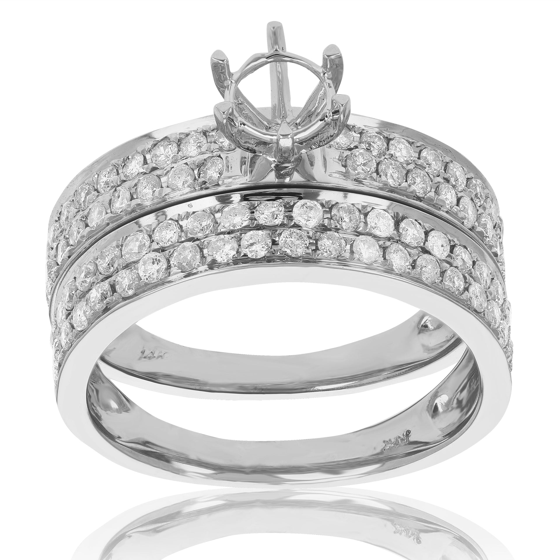 3/4 cttw Diamond Semi Mount Bridal Set 14K White Gold Engagement Wedding