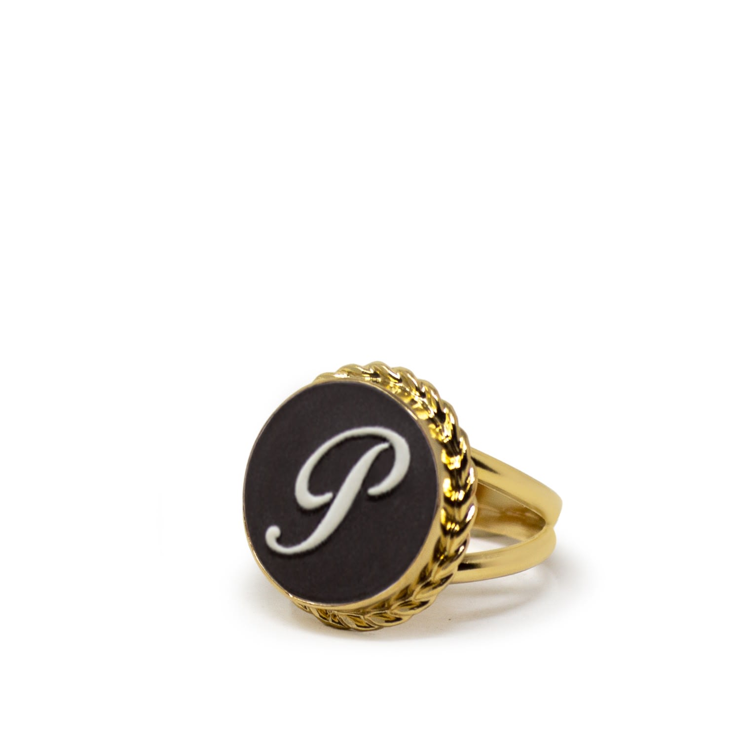 Gold Vermeil Black Cameo Ring Initial P