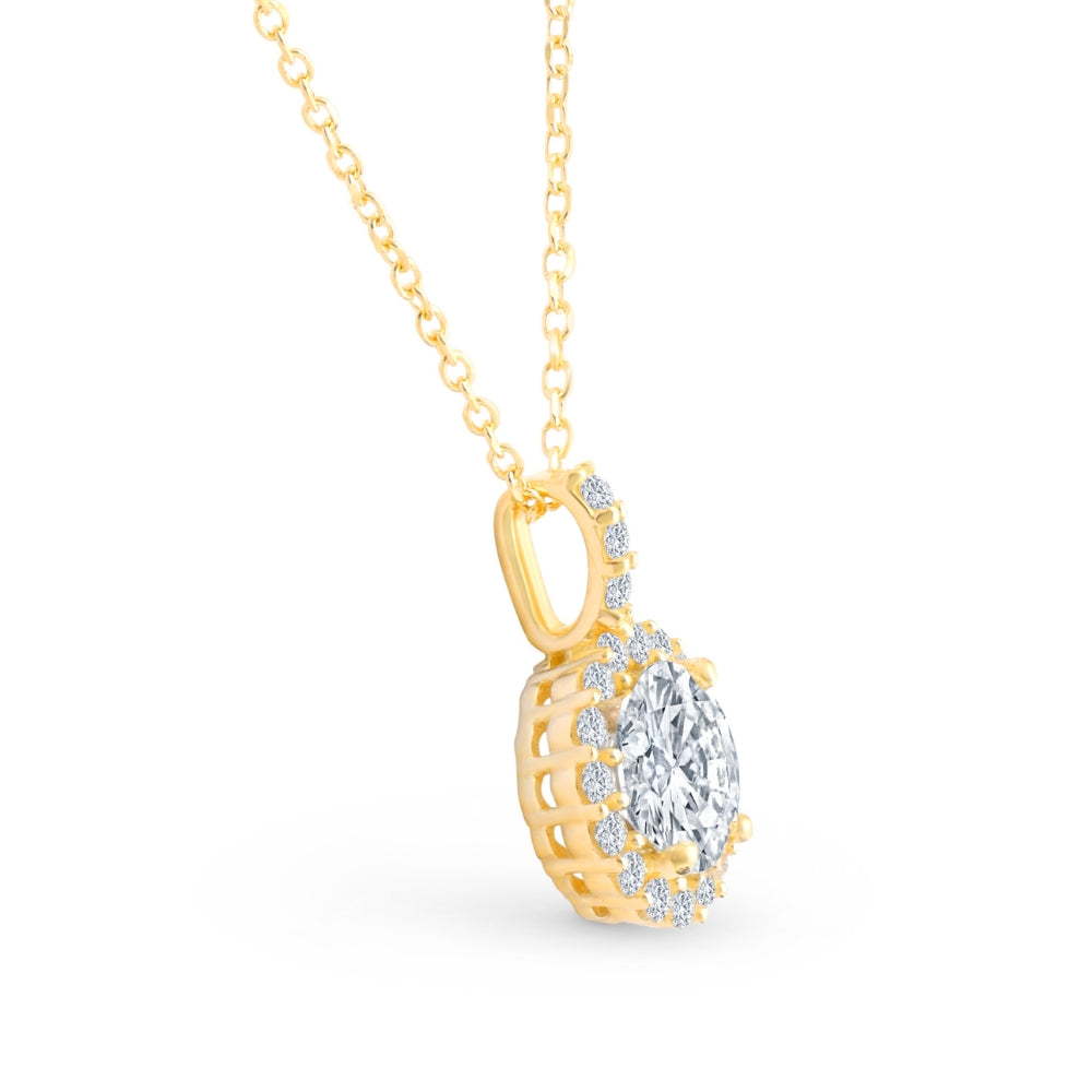 1 1/4Ct Halo Diamond Moissanite Pendant Necklace 18' 14k Yellow Gold (1/3' tall)