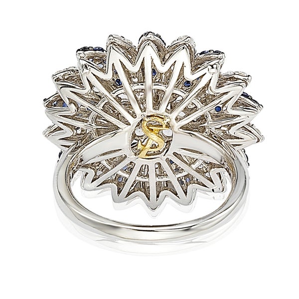 Suzy Levian Sapphire and Diamond in Sterling Silver and 18K Gold Logo Ring
