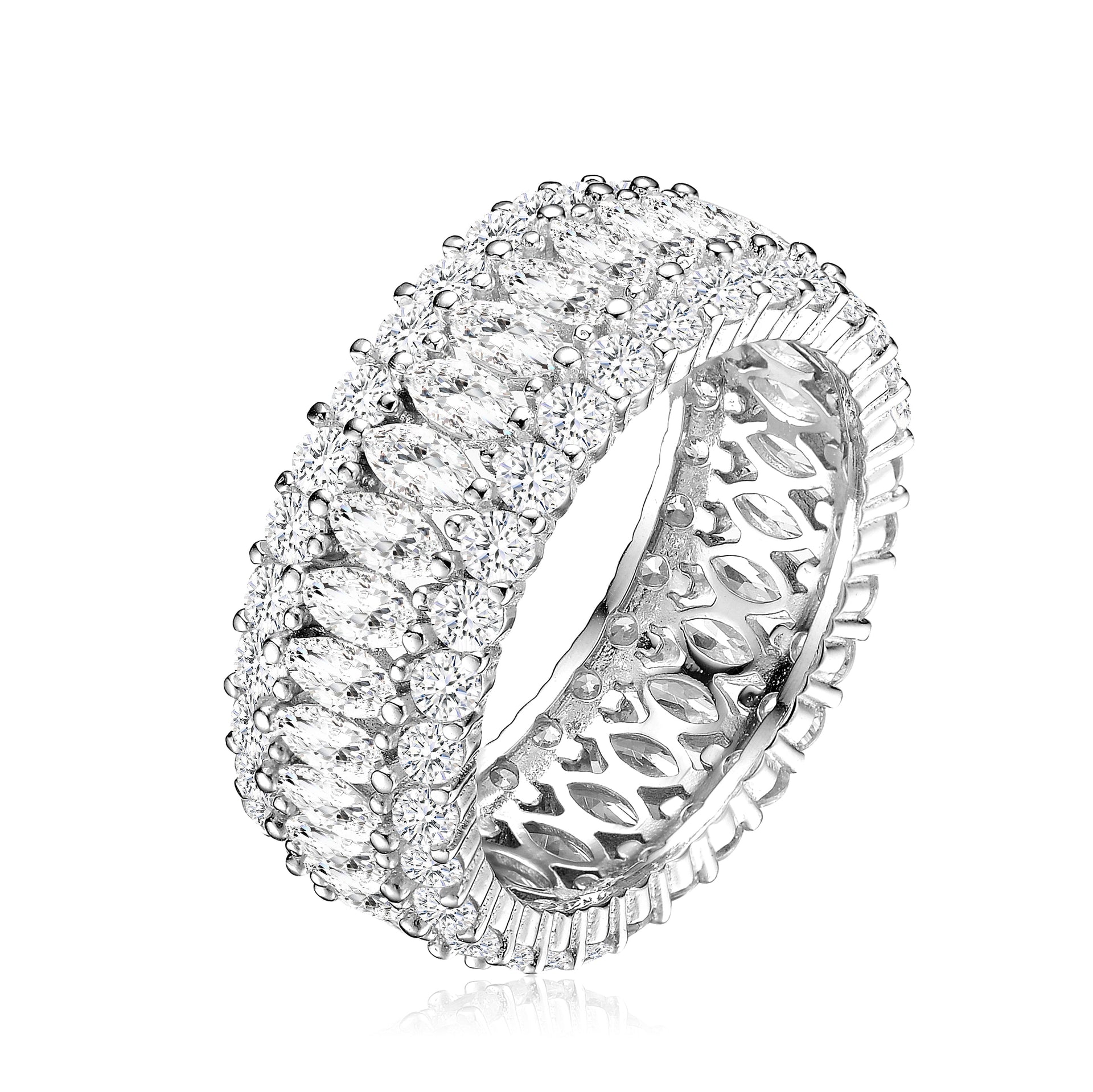 Sterling Silver Clear Marquise Cubic Zirconia Eternity Ring