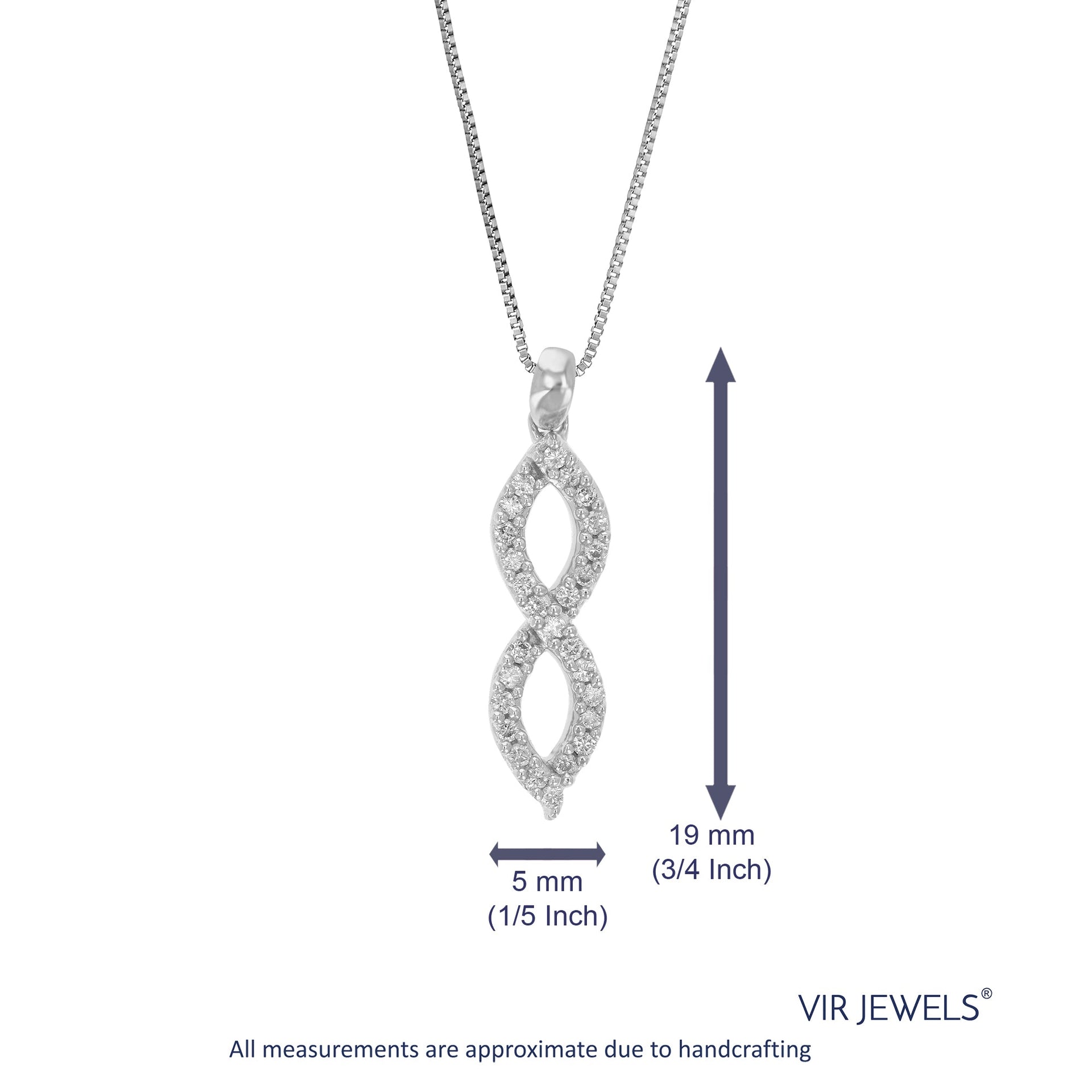1/10 cttw Lab Grown Round Diamond Infinity Pendant Necklace .925 Sterling Silver For Women 1/5 Inch With 18 Inch Chain