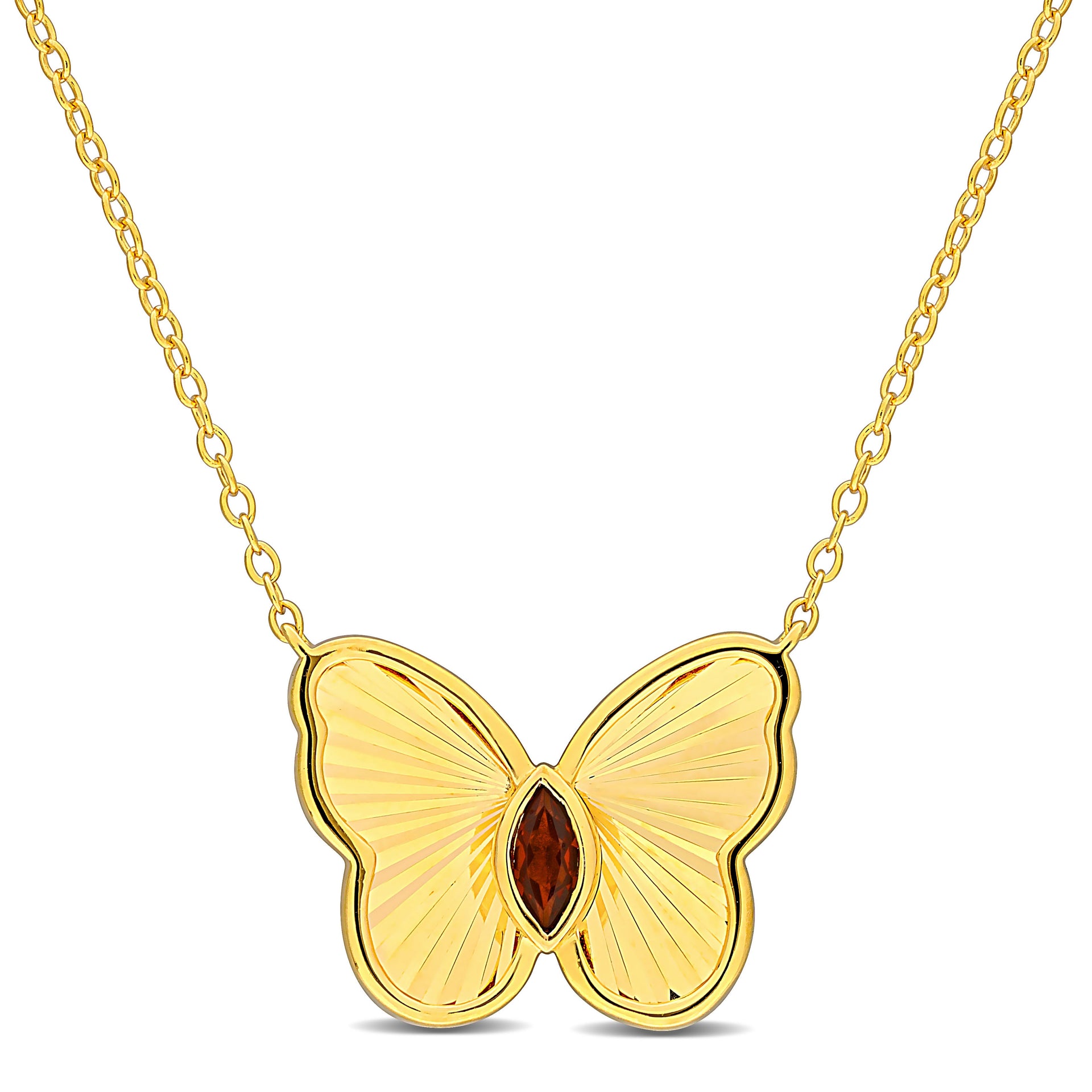 Mimi & Max 1/5ct TGW Marquise-Cut Garnet Butterfly Necklace with Chain Yellow Silver-17 in