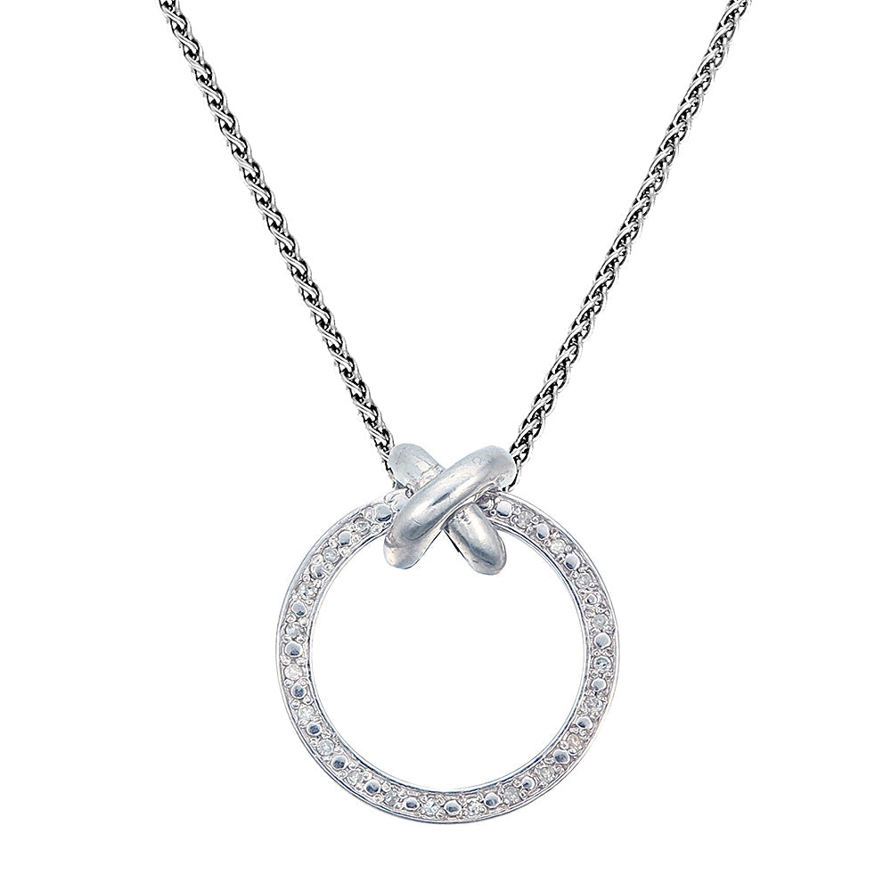 1/10 cttw Diamond Pendant, Diamond Circle Pendant Necklace for Women in .925 Sterling Silver with 18 Inch Chain, Prong Setting