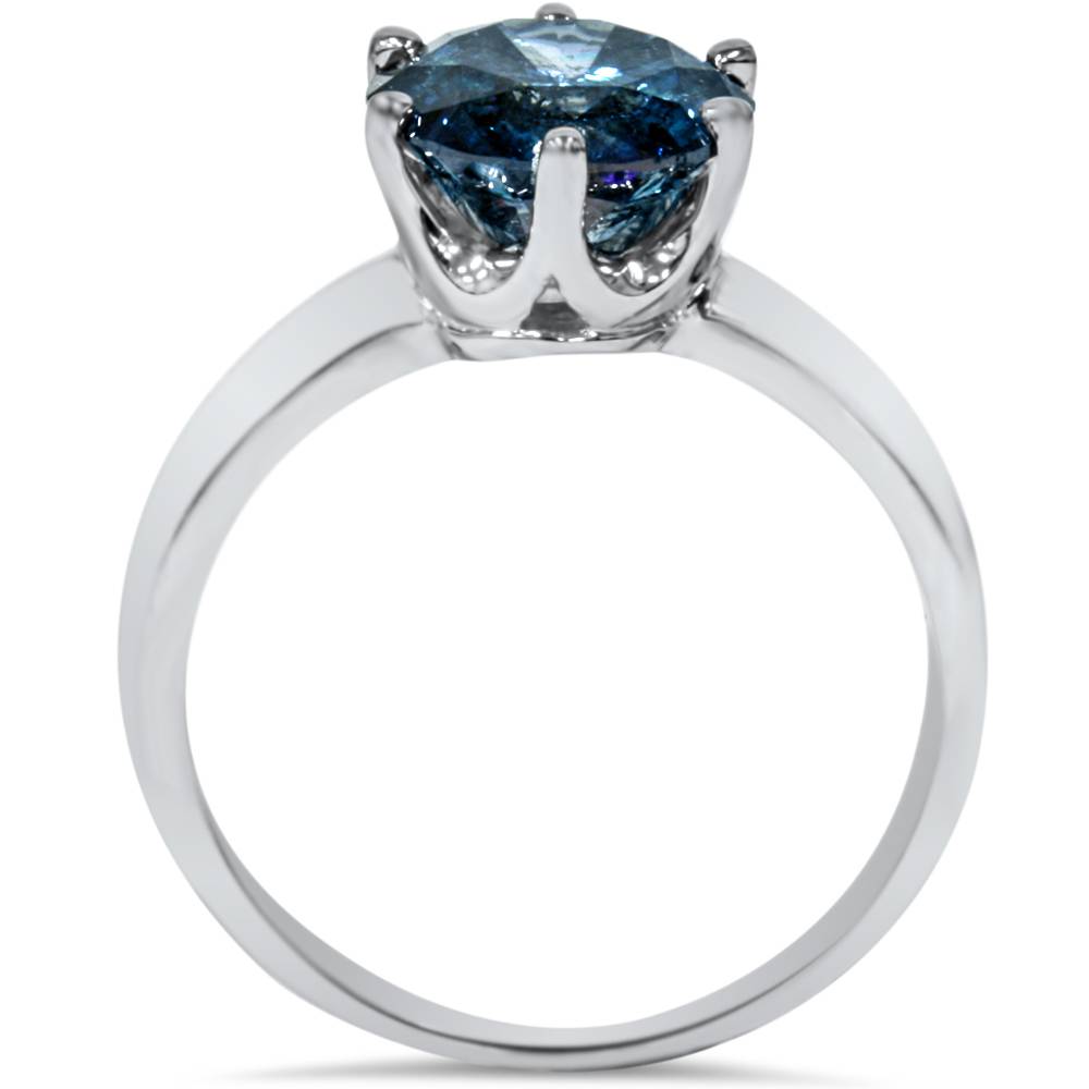 2 CT Blue Diamond Solitaire Engagement Ring 14K White Gold