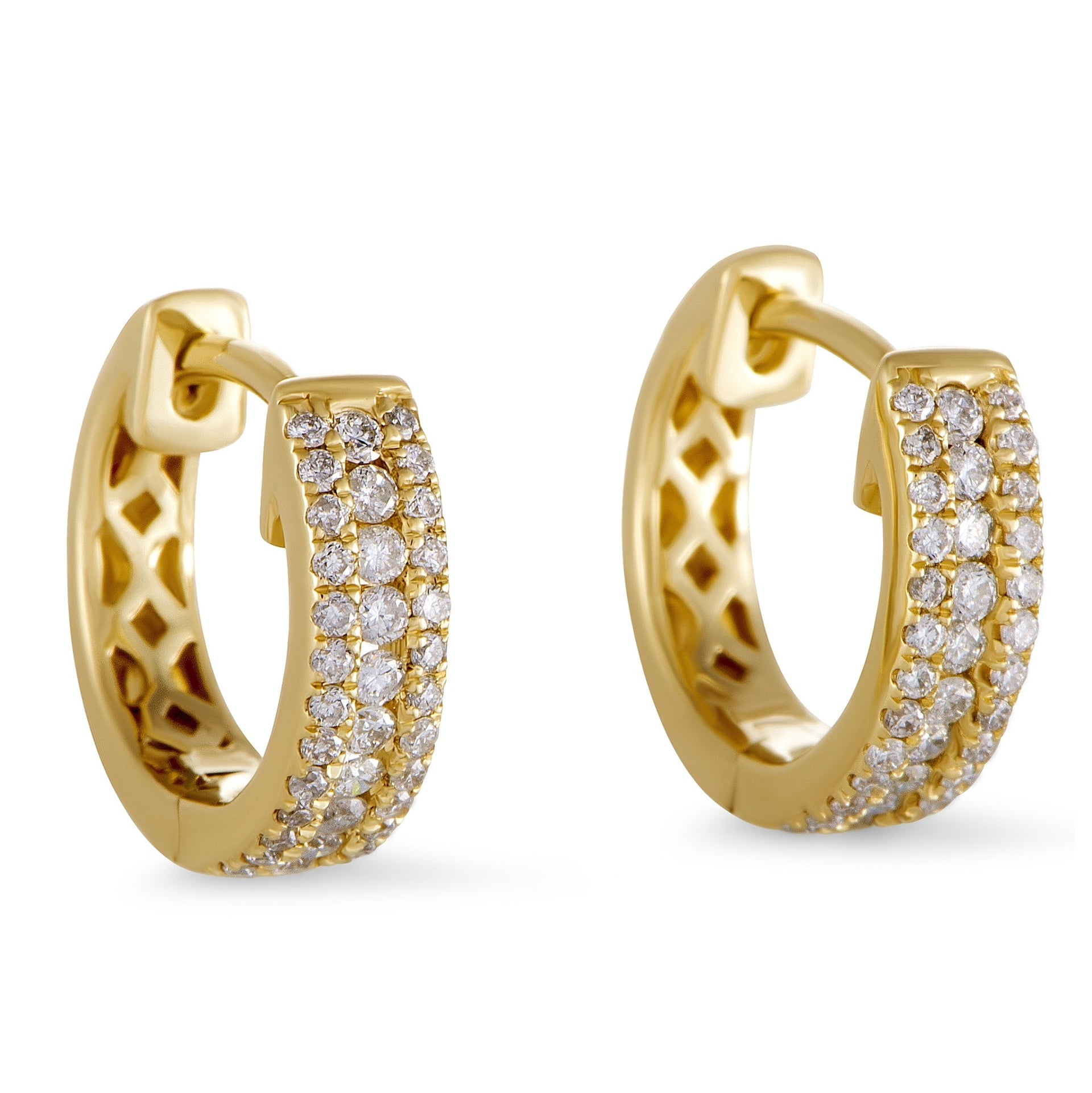 14K Yellow Gold 0.35 ct Diamond Small Hoop Huggies Earrings