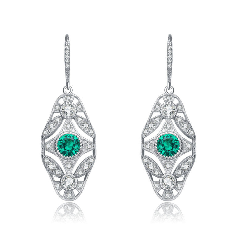 Sterling Silver White Gold Plated With Colored Cubic Zirconia Wreath Leverback Earrings