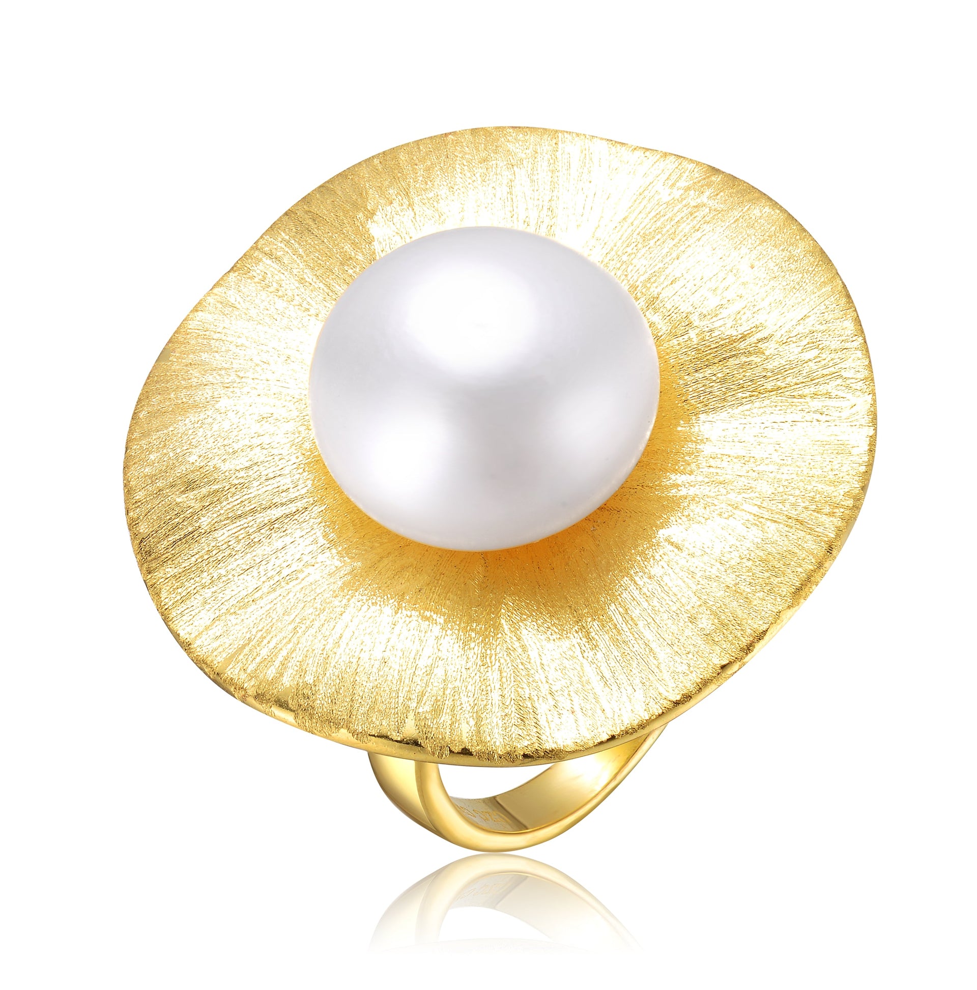 Sterling Silver Gold Plated with Freshwater Pearl Floral Ring